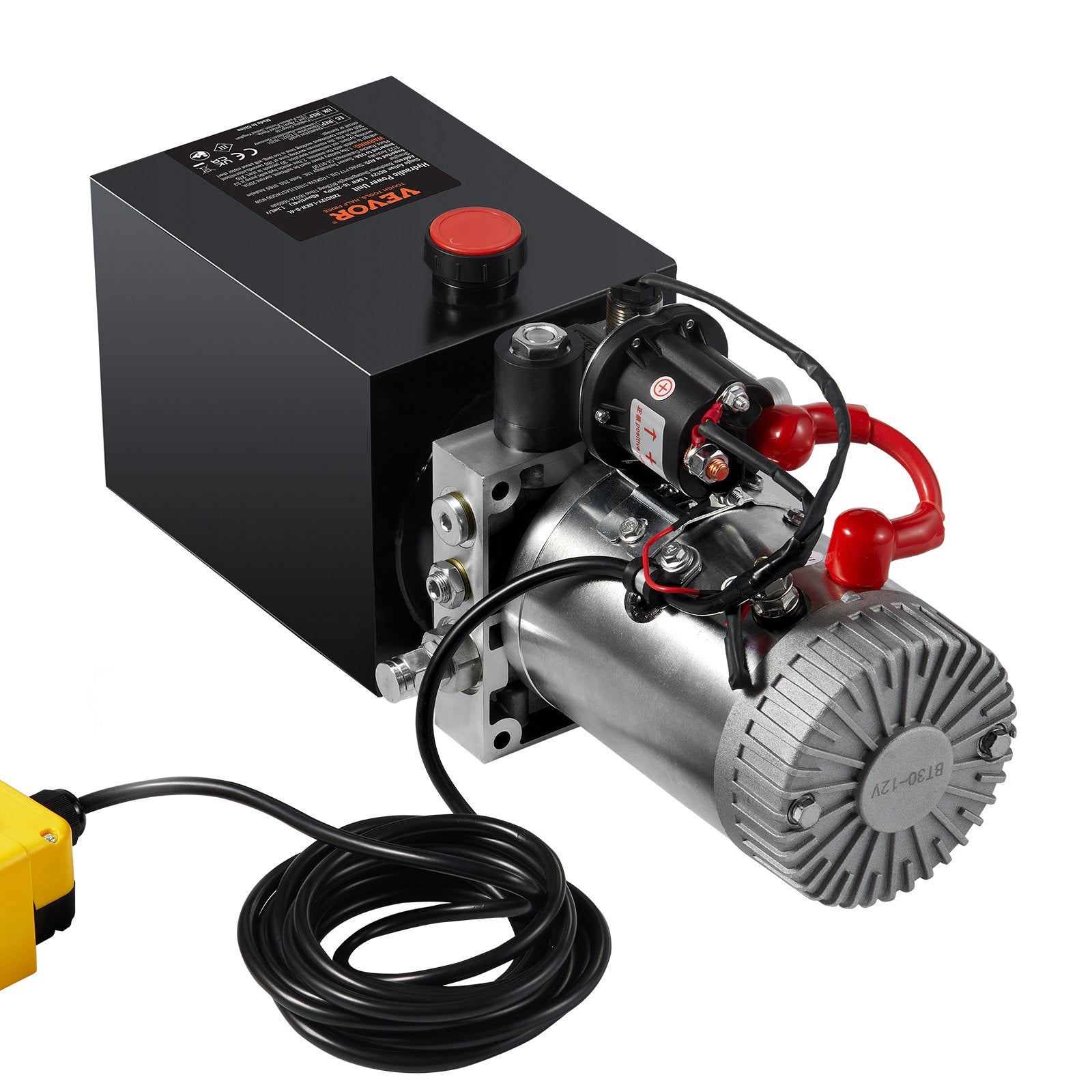 VEVOR Hydraulic Pump, 4 Quart Hydraulic Power Unit, Single Acting Dump Trailer Pump, 0.91 GPM Flow Rate, 3200 PSI Max Relief Pressure, DC 12V Hydraulic Pump for Dump Trailer Car Lifting