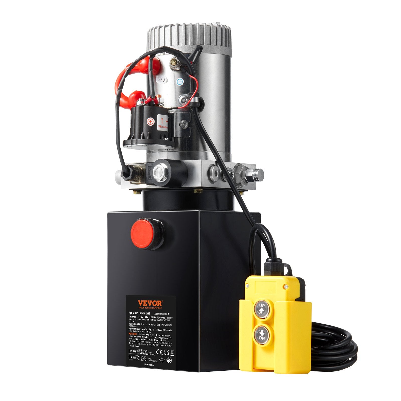 VEVOR Hydraulic Pump, 8 Quart Hydraulic Power Unit, Single Acting Dump Trailer Pump, 0.91 GPM Flow Rate, 3200 PSI Max Relief Pressure, DC 12V Hydraulic Pump for Dump Trailer Car Lifting