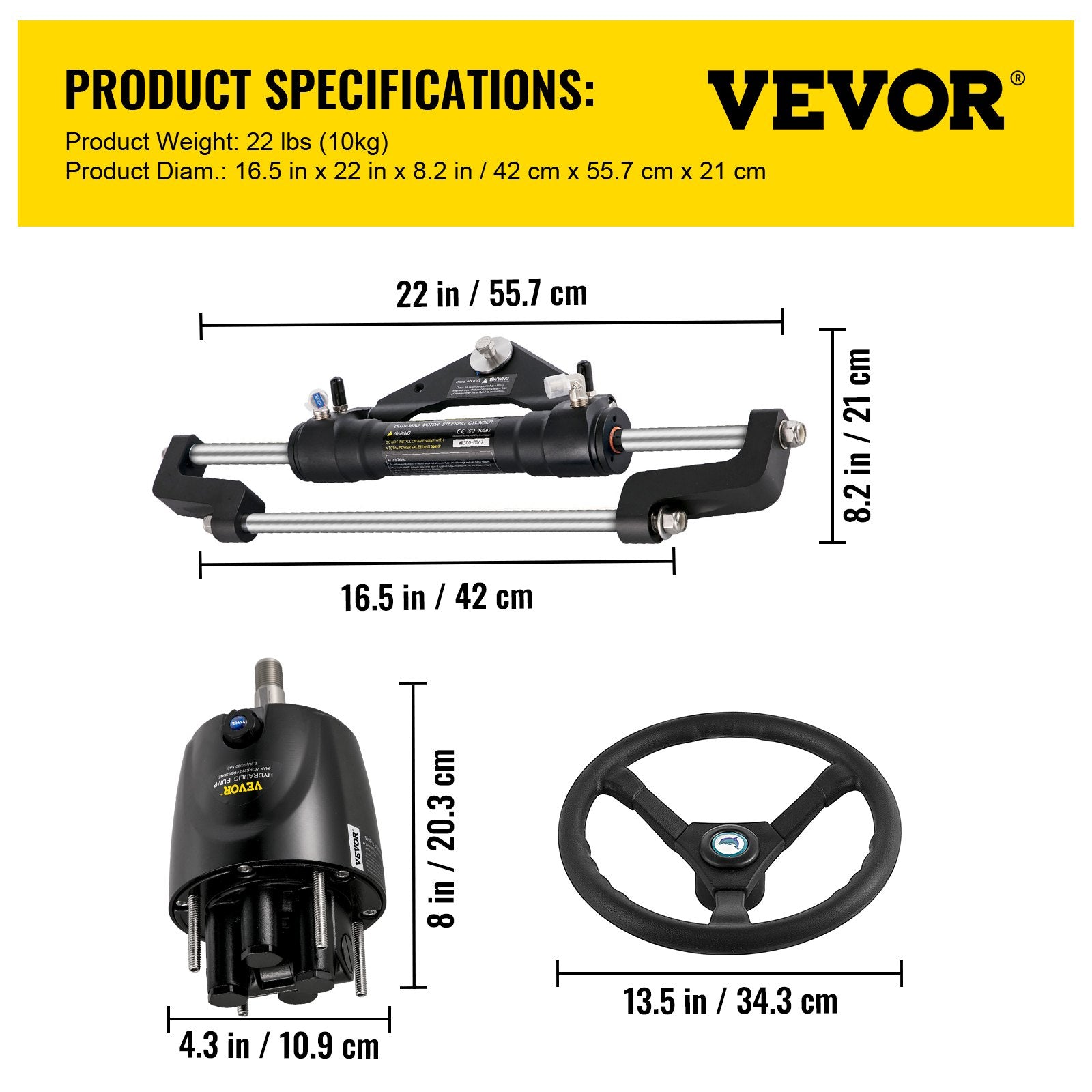 VEVOR Hydraulic Boat Steering Kit, 300HP Hydraulic Steering Kit Helm Pump, Hydraulic Outboard Steeing Kit with 4267 mm Hydraulic Steering Hose for Boat Steering System