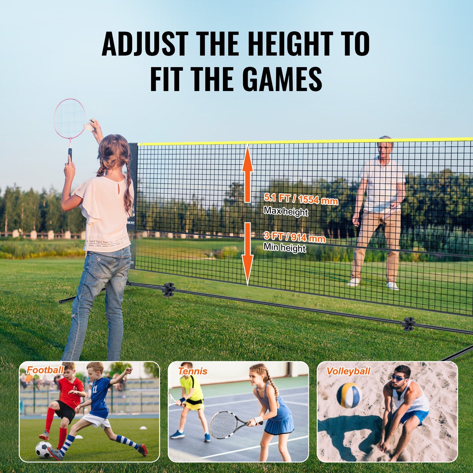 VEVOR 20ft Badminton Net Set Outdoor Portable Volleyball Pickleball Tennis Net
