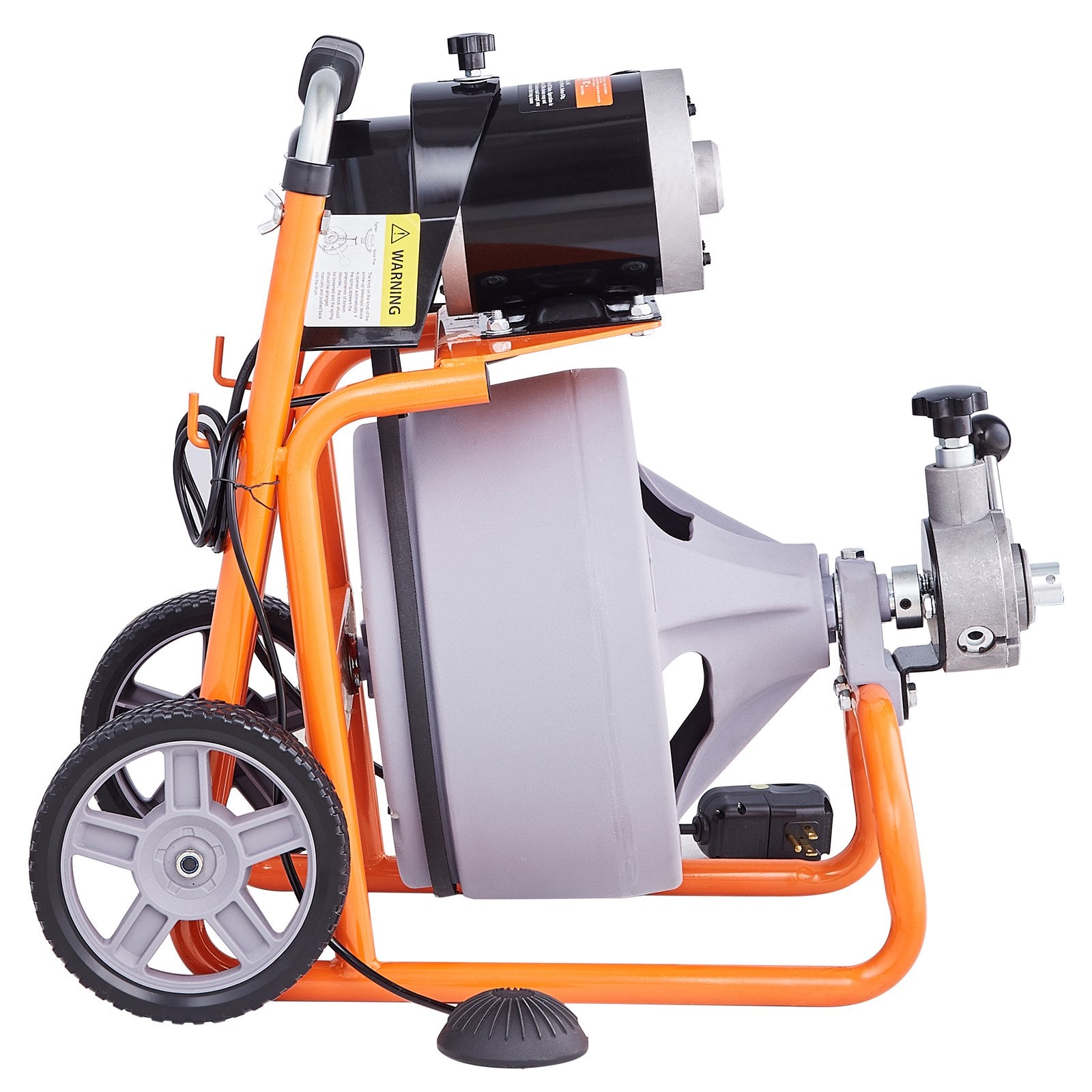 VEVOR Drain Cleaner Machine 100FT x 3/8 Inch, Auto Feed Sewer Snake Drain Auger on Wheels, Portable Drain Cleaning Machine with 8 Cutters & Air-activated Foot Switch for 2" to 4" Pipes