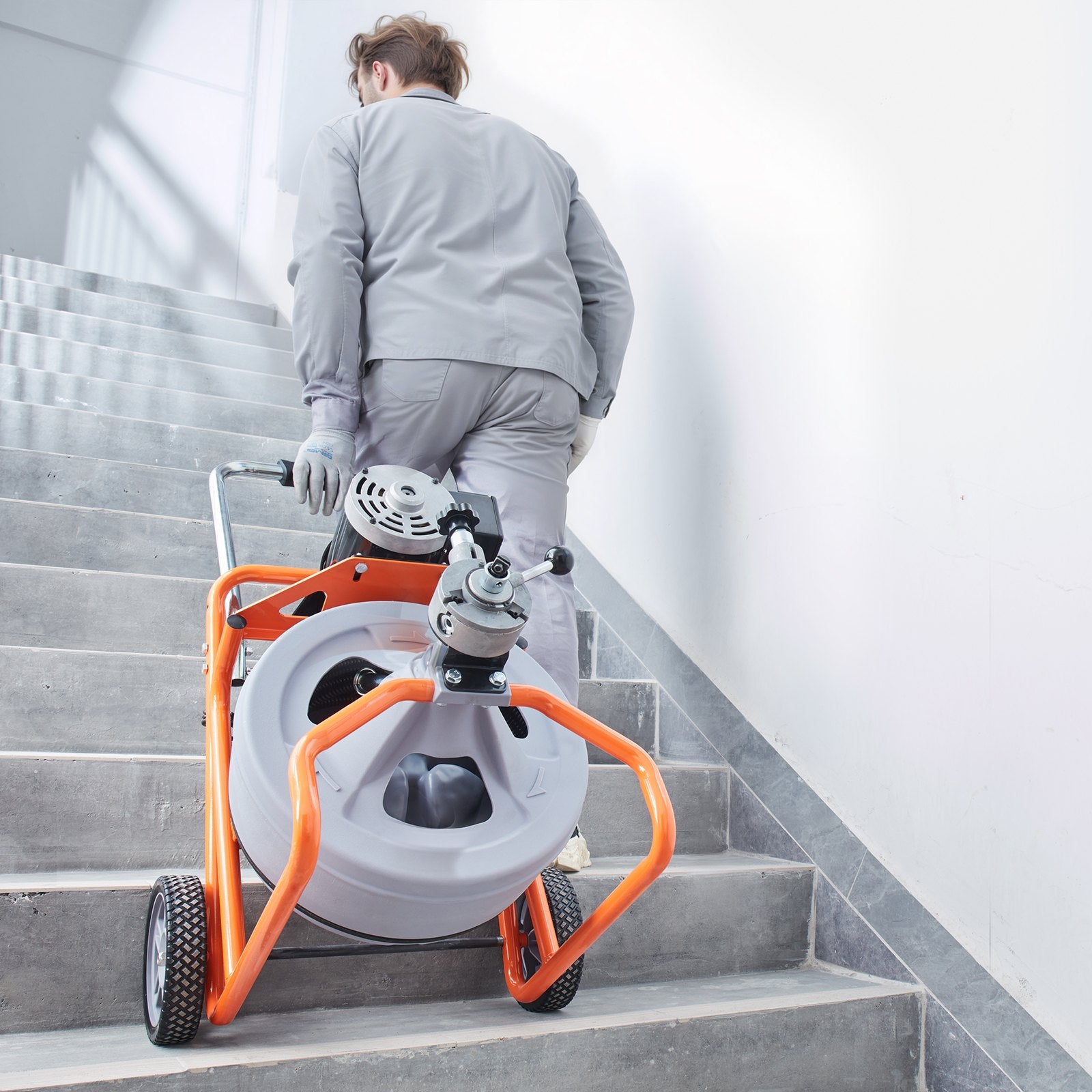 VEVOR Drain Cleaner Machine 100FT x 1/2 Inch, Auto Feed Sewer Snake Drain Auger on Wheels, Portable Drain Cleaning Machine with 8 Cutters & Air-activated Foot Switch for 2" to 4" Pipes