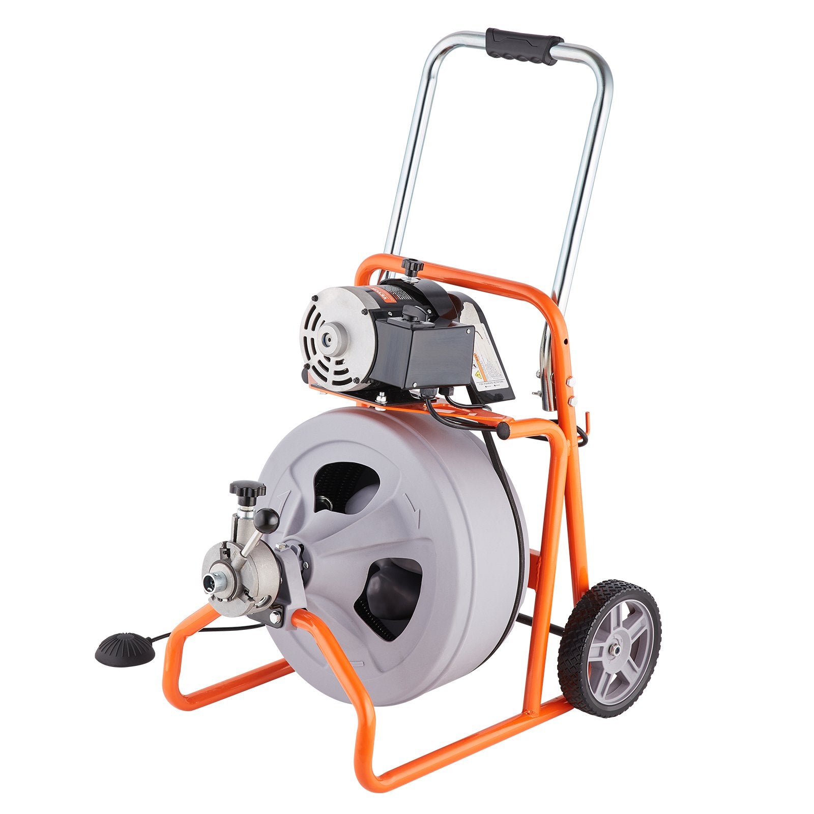 VEVOR Drain Cleaner Machine 100FT x 1/2 Inch, Auto Feed Sewer Snake Drain Auger on Wheels, Portable Drain Cleaning Machine with 8 Cutters & Air-activated Foot Switch for 2" to 4" Pipes