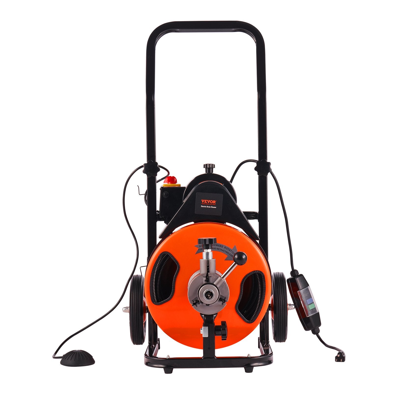 VEVOR 50FT x 3/8 Inch Drain Cleaner Machine Sewer Auger Auto Feed with 4 Cutter & Air-Activated Foot Switch for 2" to 4" Pipes