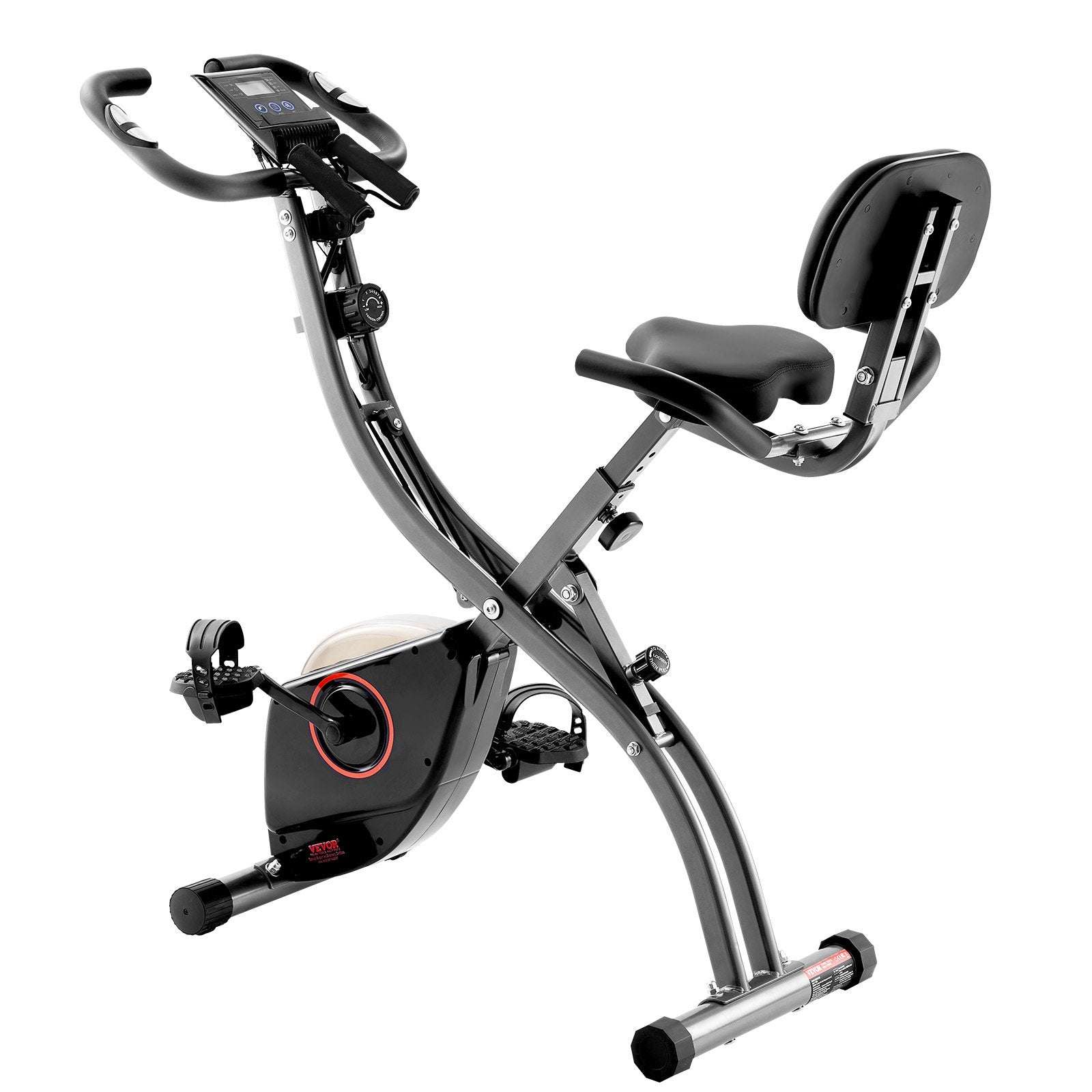 VEVOR Folding Exercise Bike, Foldable Fitness Stationary Bike, Adjustable Magnetic Resistance Stationary Bike, Upright Indoor Cycling Bike for Home Gym Workout, Comfortable Seat Cushion, LCD Monitor
