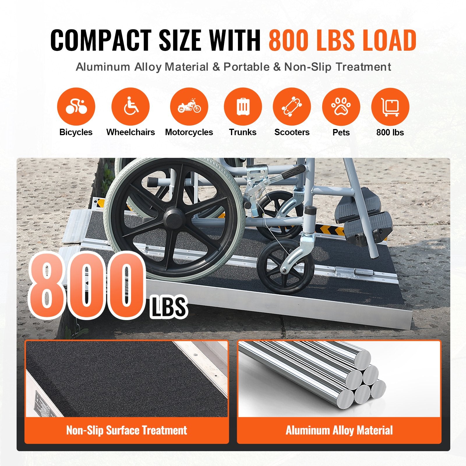 VEVOR Portable Wheelchair Ramp 2FT, Non-Slip Aluminum Folding Handicap Ramp, Door Threshold Ramps for Wheelchair for Home,Wheel Chair Ramp Steps, Cars, Scooter, Cart, Curbs, Stairs