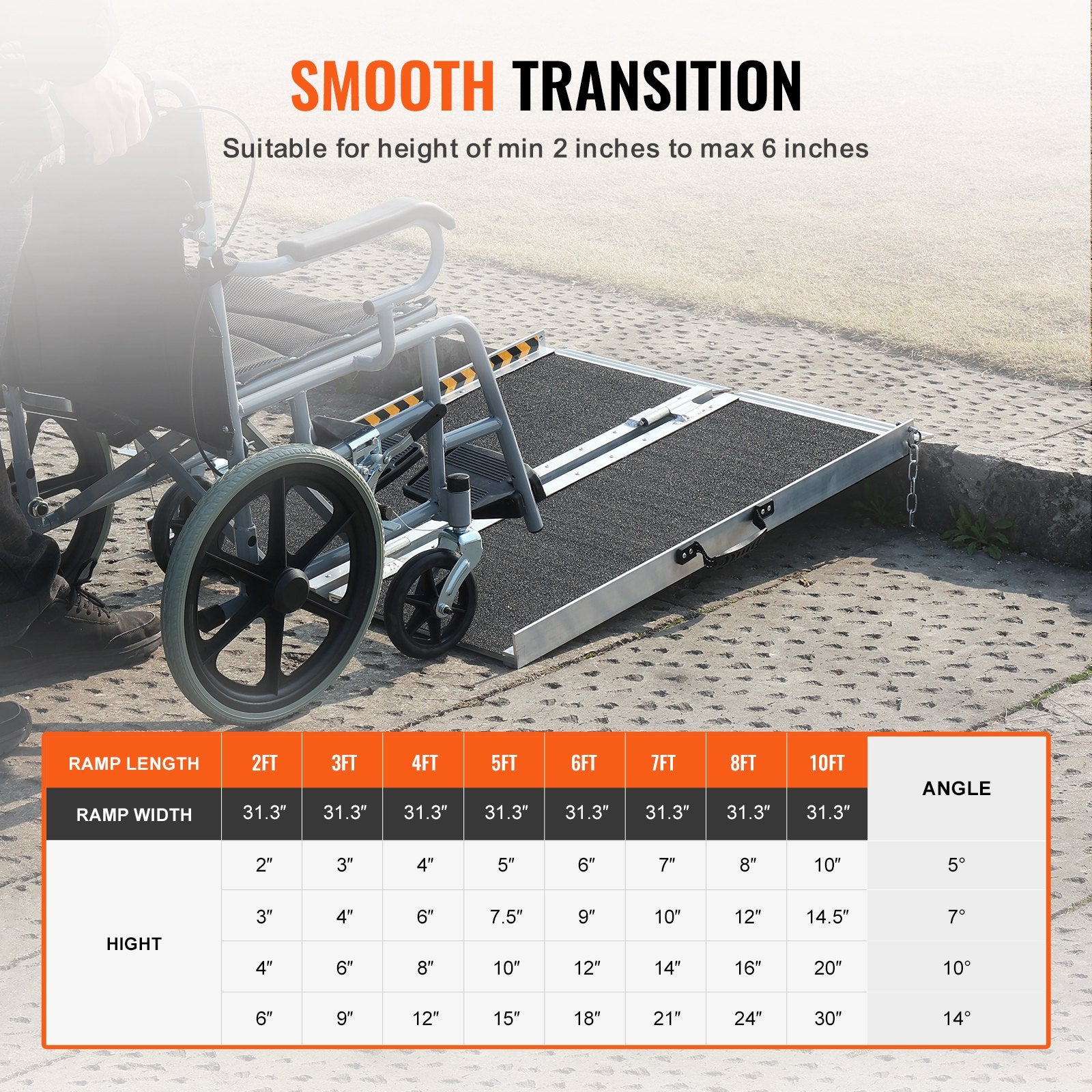 VEVOR Portable Wheelchair Ramp 2FT, Non-Slip Aluminum Folding Handicap Ramp, Door Threshold Ramps for Wheelchair for Home,Wheel Chair Ramp Steps, Cars, Scooter, Cart, Curbs, Stairs