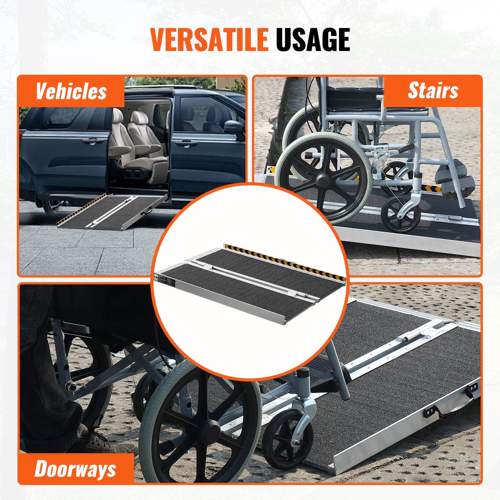 VEVOR Portable Wheelchair Ramp 2FT, Non-Slip Aluminum Folding Handicap Ramp, Door Threshold Ramps for Wheelchair for Home,Wheel Chair Ramp Steps, Cars, Scooter, Cart, Curbs, Stairs