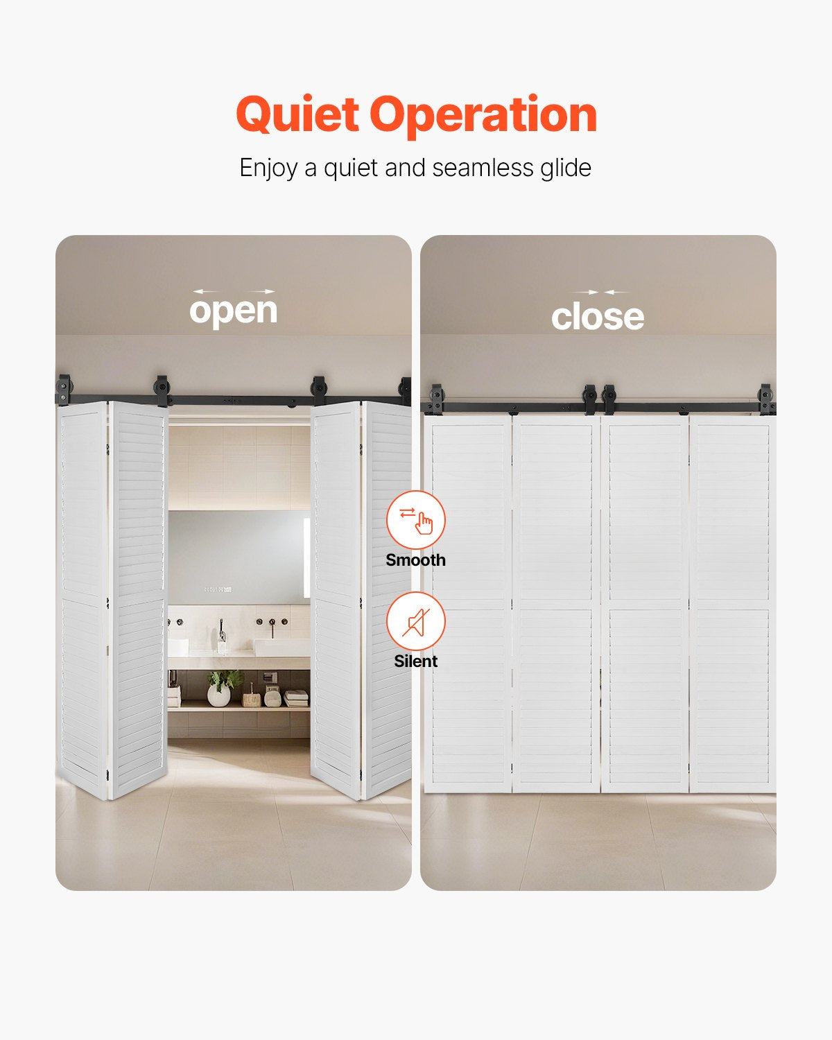 VEVOR Bi-Folding Sliding Barn Door Hardware Track Kit, 64" Top Mount Track Kit, Slide Smoothly & Quietly, Heavy Duty, Easy to Install, Suitable for Four 15" Closet Pantry Laundry Doors Not Included
