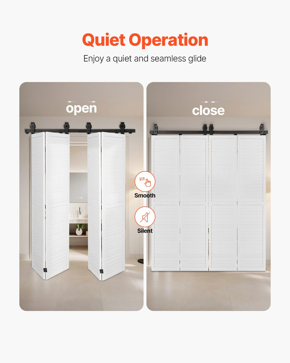 VEVOR Bi-Folding Sliding Barn Door Hardware Track Kit, 52" Top Mount Track Kit, Slide Smoothly & Quietly, Heavy Duty, Easy to Install, Suitable for Four 12" Closet Pantry Laundry Doors Not Included