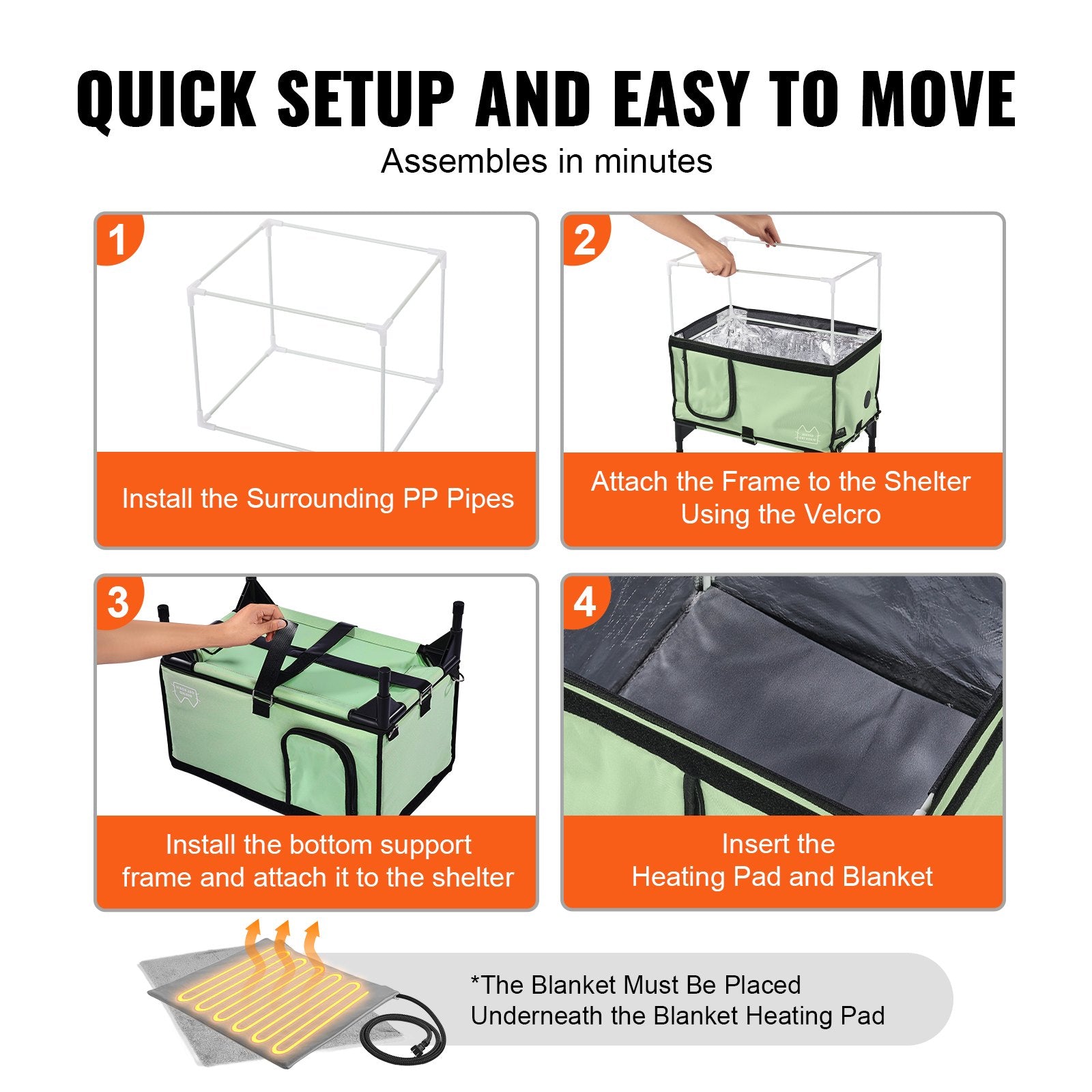 VEVOR Elevated Heated Cat House, Cuboid Kitty Shelter with Adjustable Temperature and Timer, 900D Oxford Cloth Foldable Cat Shelter with Heated Pad for Winter to Stay Warm and Cozy, Green Large