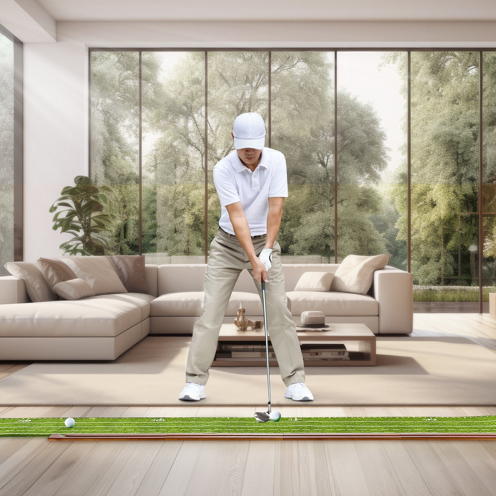 VEVOR Golf Putting Mat, 5 Hole Indoor Golf Putting Green, Wrinkle-Free Golf Training Aid, Mini Golf Set with Auto-Ball Return, Alignment Guide, 3 Ball, Wood Base, Game Practice Gift for Home Offic