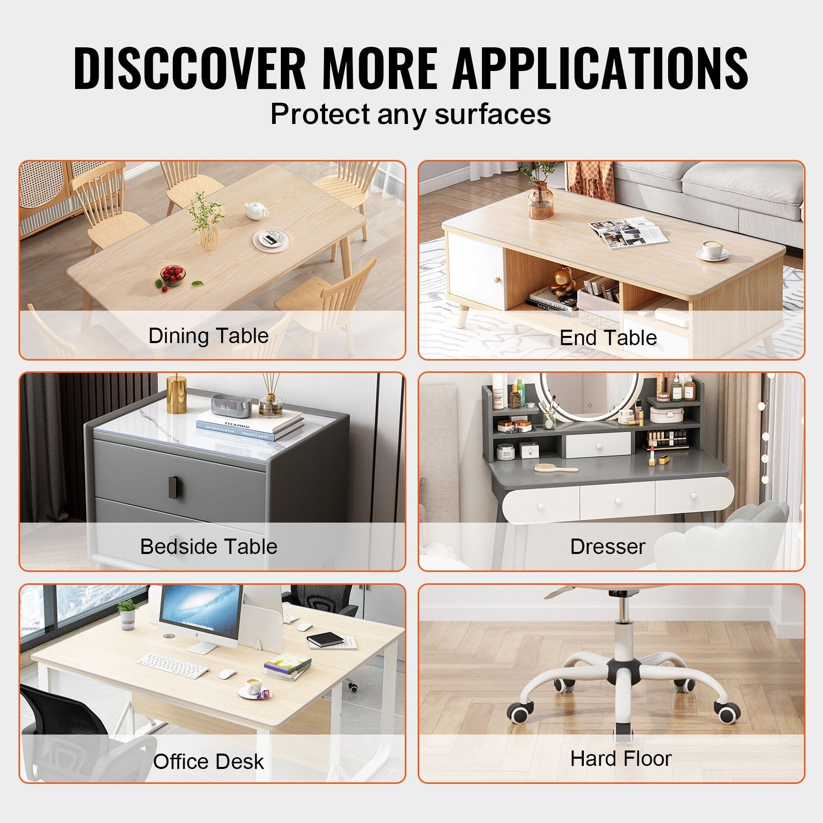 VEVOR Plastic Table Cover, 42 x 60 Inch 1.5 mm Thick Frosted Table Protector, Rectangle PVC Desk Mat, Waterproof & Easy Cleaning Desk Pad Tablecloth, for Office Dresser Dining Room Table Night Stand