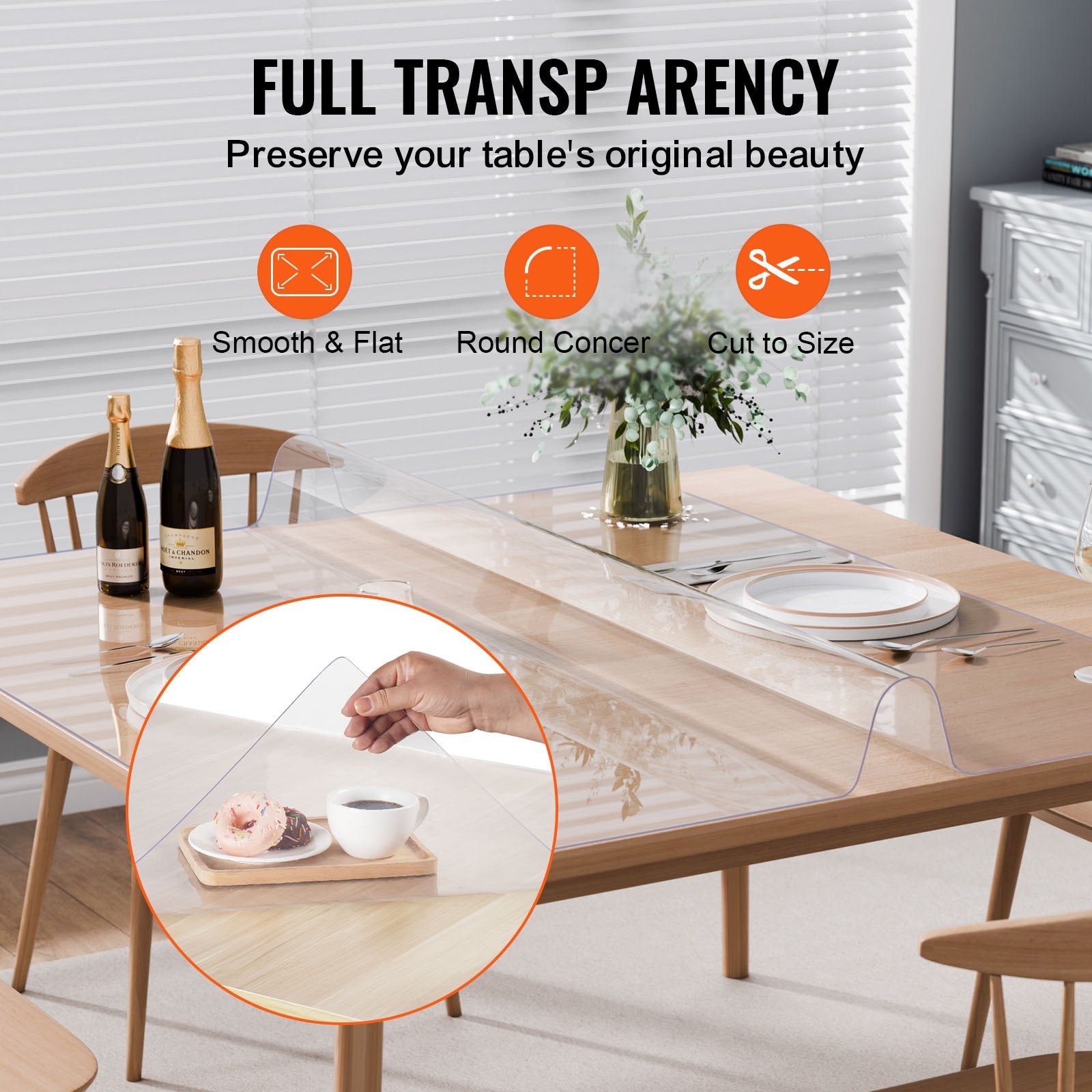 VEVOR Plastic Table Cover, 54 x 54 Inch 1.5 mm Thick Clear Table Protector, Square PVC Desk Mat, Waterproof & Easy Cleaning Desk Pad Tablecloth, for Office Dresser Dining Room Table Night Stand