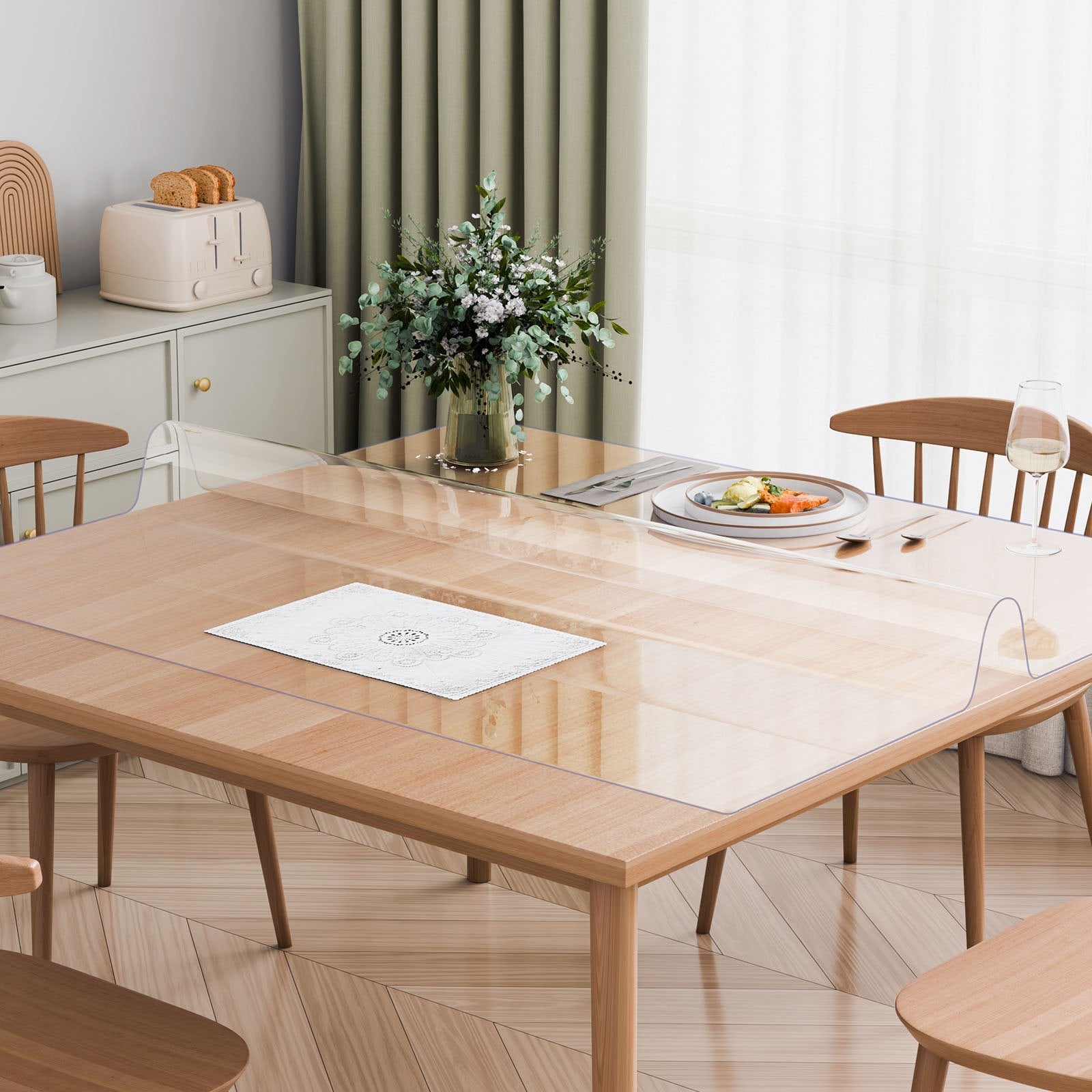 VEVOR Plastic Table Cover, 54 x 54 Inch 2.0 mm Thick Clear Table Protector, Square PVC Desk Mat, Waterproof & Easy Cleaning Desk Pad Tablecloth, for Office Dresser Dining Room Table Night Stand