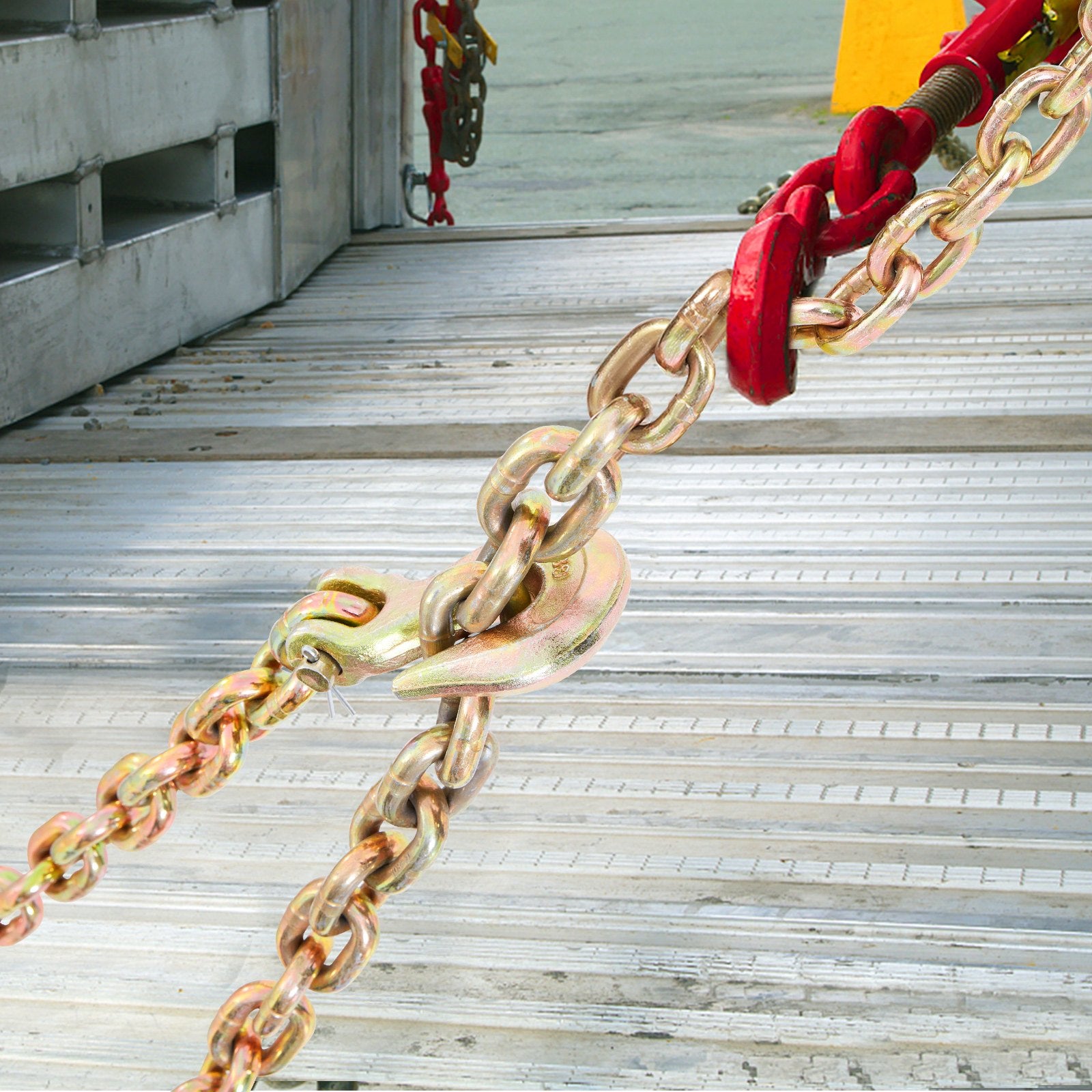 VEVOR Transport Binder Chain, 220 kg Working Load Limit, 3/8'' x 20' G80 Tow Chain Tie Down with Grab Hooks, DOT Certified, Galvanized Coating Manganese Steel for Dock Factory Construction Site
