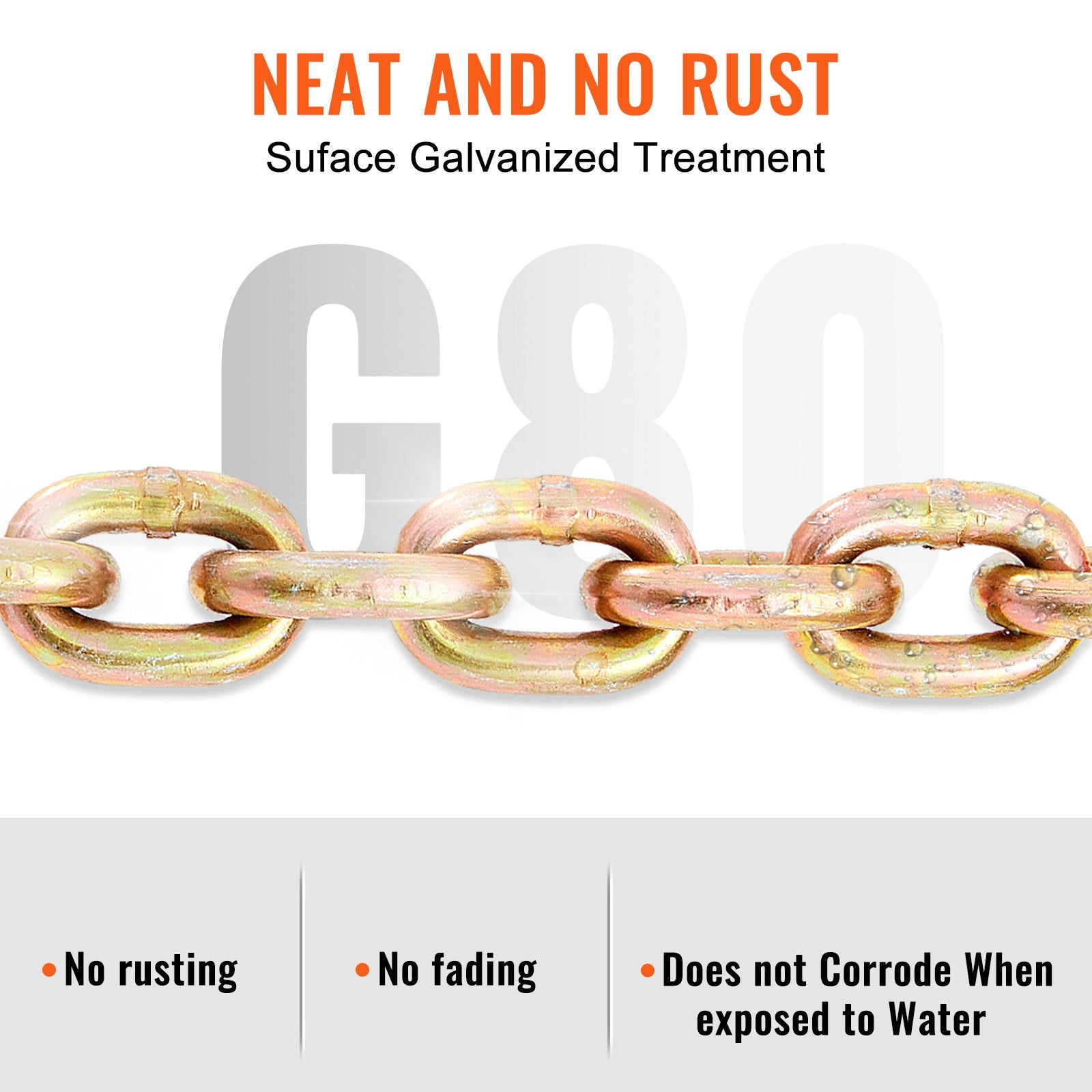 VEVOR Transport Binder Chain, 2222 kg Working Load Limit, 5/16''x20' G80 Tow Chain Tie Down with Grab Hooks, DOT Certified, Galvanized Coating Manganese Steel for Dock Factory Construction Site, 2Pack
