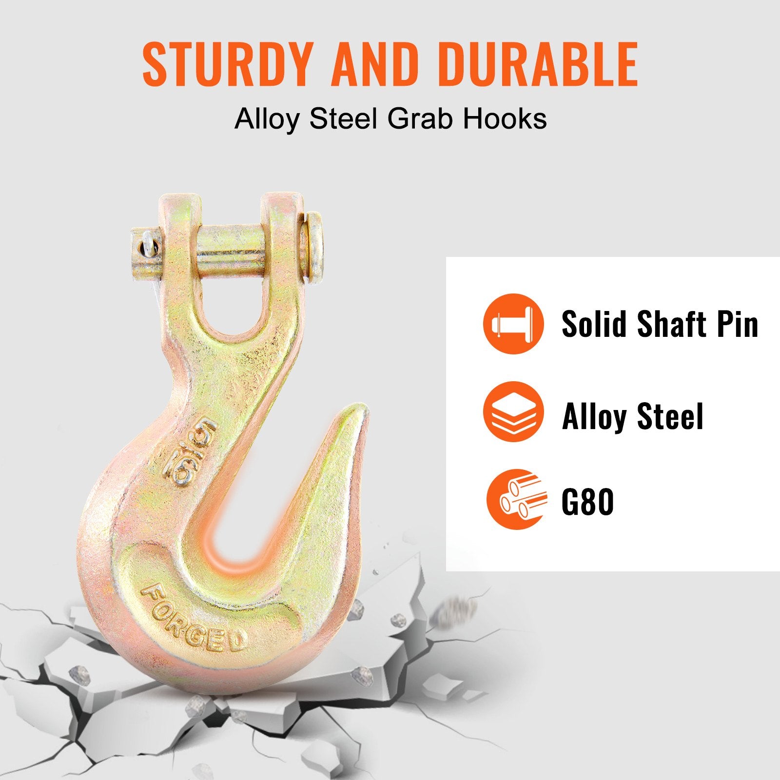 VEVOR Transport Binder Chain, 2222 kg Working Load Limit, 5/16''x20' G80 Tow Chain Tie Down with Grab Hooks, DOT Certified, Galvanized Coating Manganese Steel for Dock Factory Construction Site, 2Pack