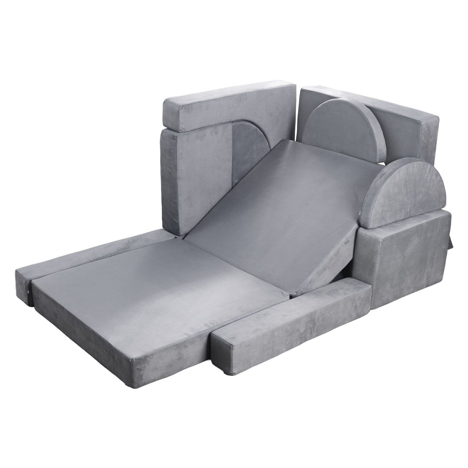 VEVOR Modular Kids Play Couch, Sectional Toddler Sofa with Armrests, 28D Sponge & Short Pile, Convertible Kids Modular Couch DIY Creative Combination for Playroom, Bedroom, Living Room, 14 Pcs, Gray