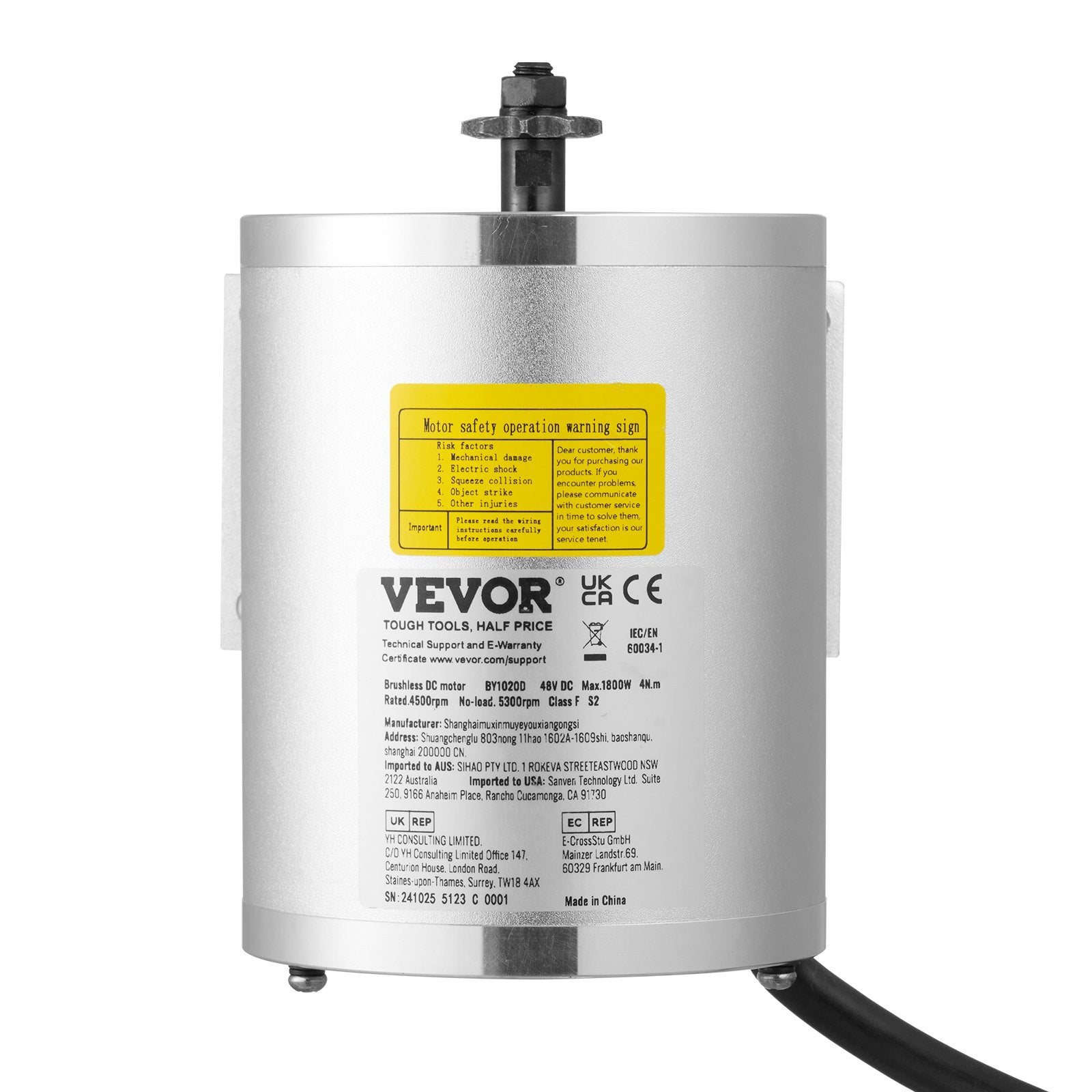 VEVOR 1800W Electric Brushless DC Motor Kit - 48V 4500rpm Motor with Upgraded Speed Controller, Throttle Grip Kit for Go Karts E-Bike Motorcycle Scooter