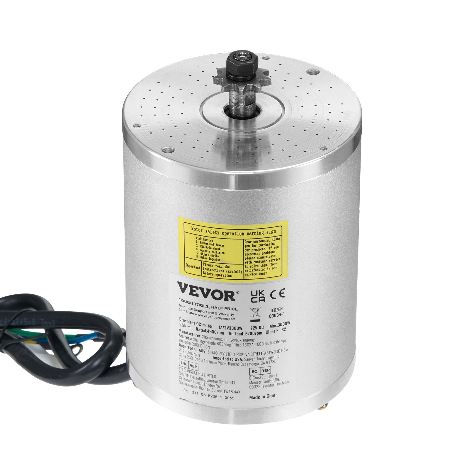 VEVOR 3000W Electric Brushless DC Motor Kit - 72V 4900rpm Motor with Upgraded Speed Controller for Go Karts E-Bike Motorcycle Scooter