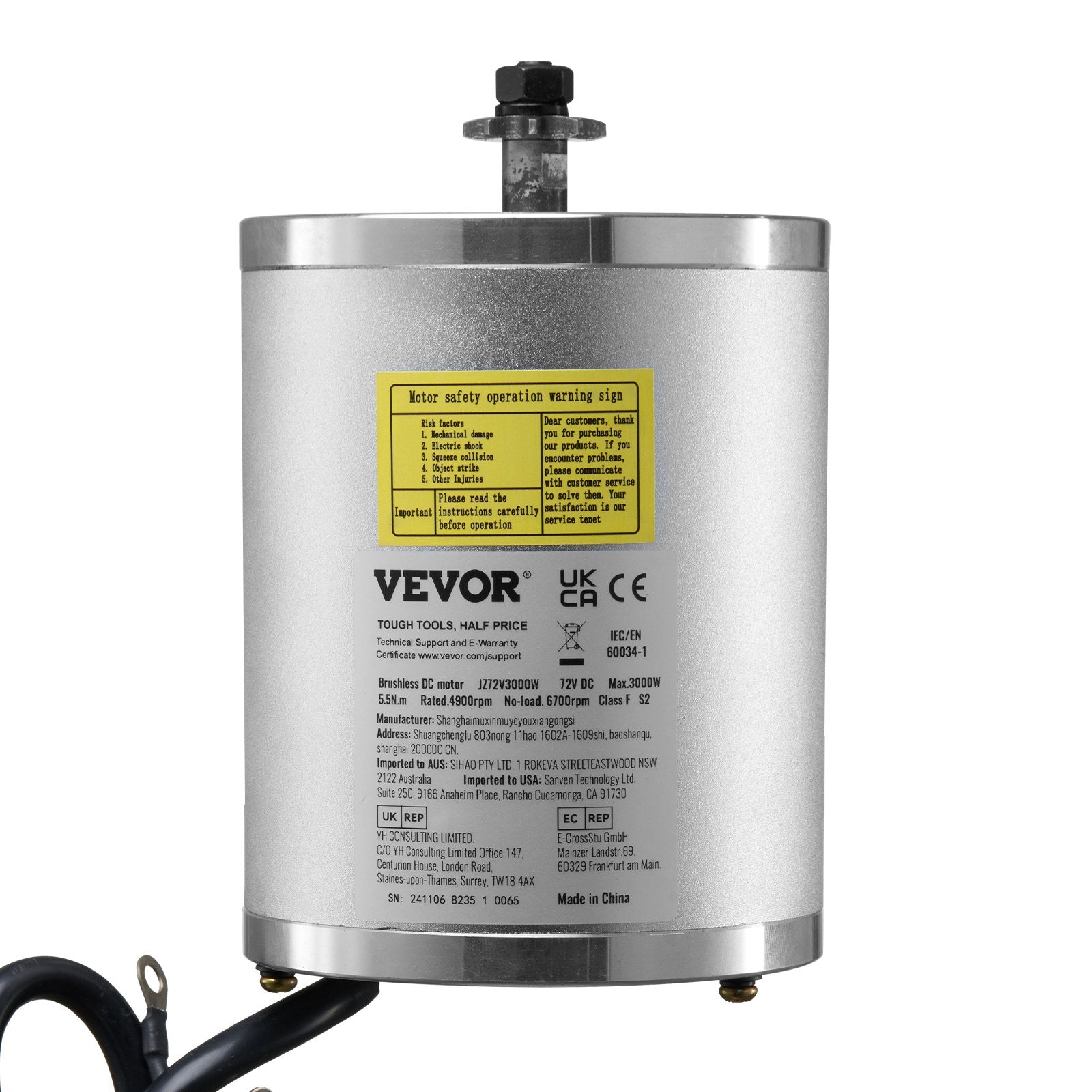 VEVOR 3000W Electric Brushless DC Motor Kit - 72V 4900rpm Motor with Upgraded Speed Controller for Go Karts E-Bike Motorcycle Scooter