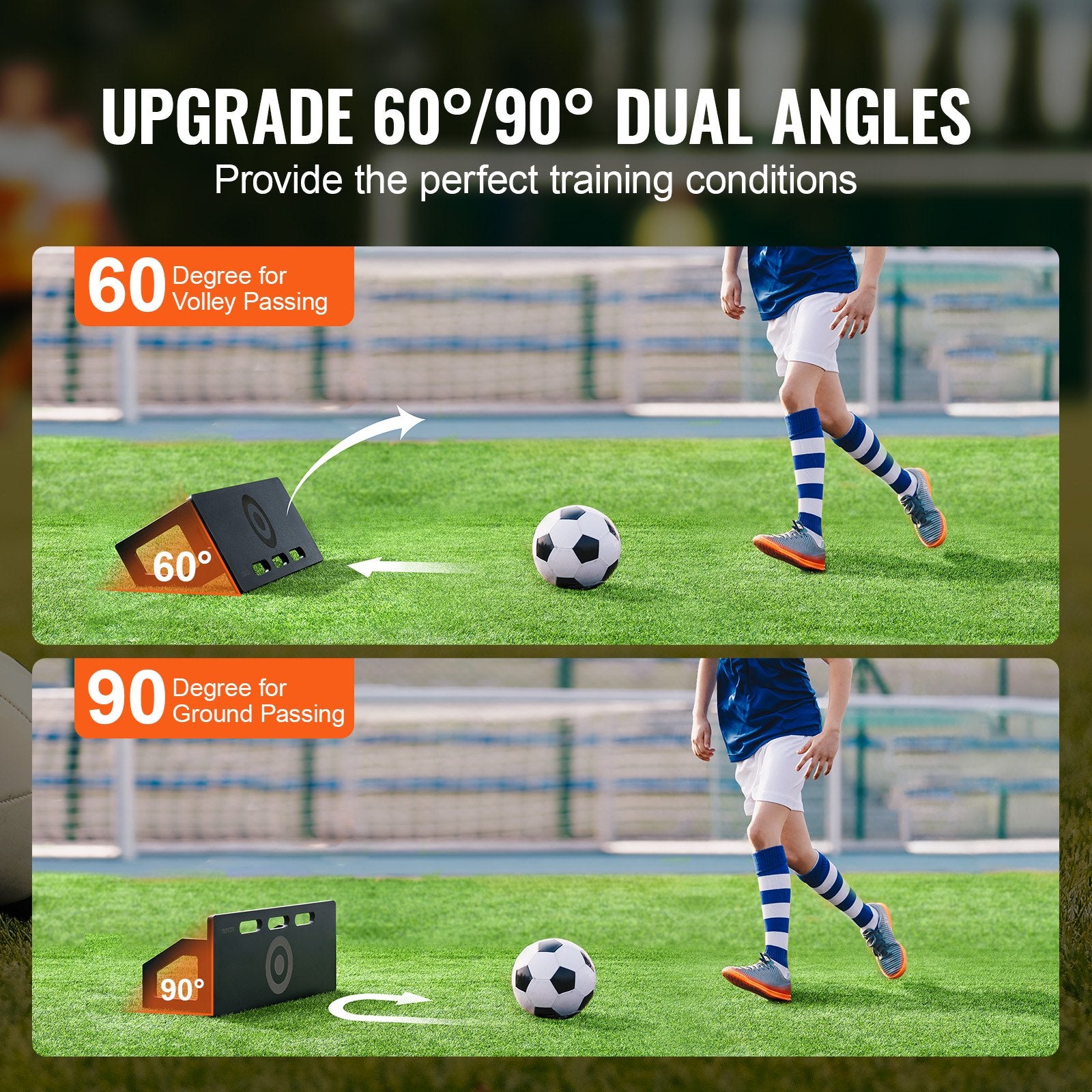 VEVOR Soccer Rebounder Board, 32"X12" Portable Soccer Wall with 2 Angles Rebound, Foldable HDPE Kickback Rebound Board, Soccer Training Equipment for Kids and Adults, Passing & Shooting Practice