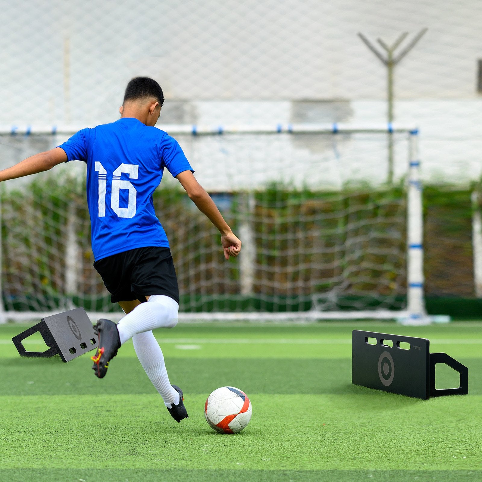 VEVOR Soccer Rebounder Board, 32"X12" Portable Soccer Wall with 2 Angles Rebound, Foldable HDPE Kickback Rebound Board, Soccer Training Equipment for Kids and Adults, Passing & Shooting Practice