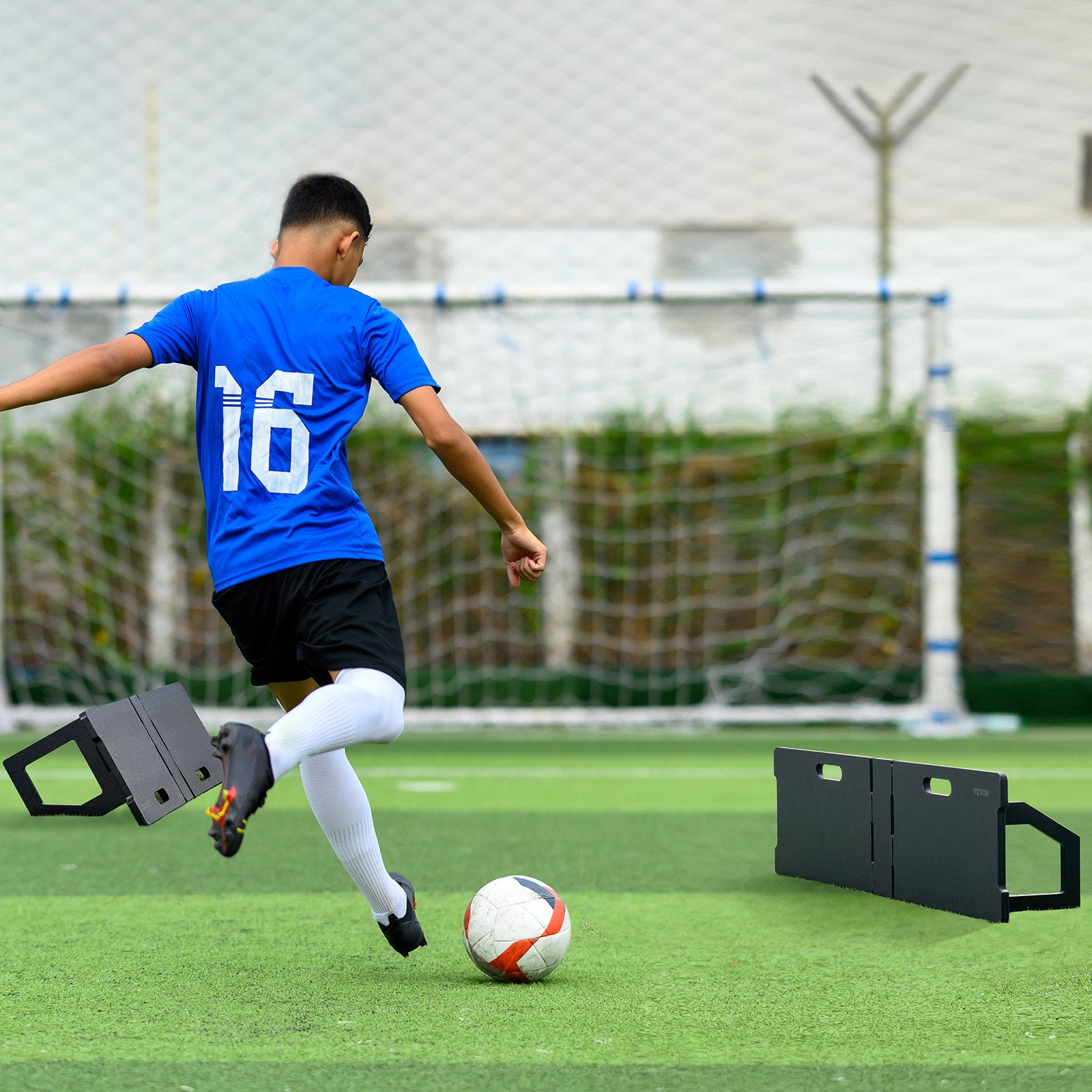 VEVOR Soccer Rebounder Board, 45"X13" Portable Soccer Wall with 2 Angles Rebound, Foldable HDPE Kickback Rebound Board, Soccer Training Equipment for Kids and Adults, Passing & Shooting Practice