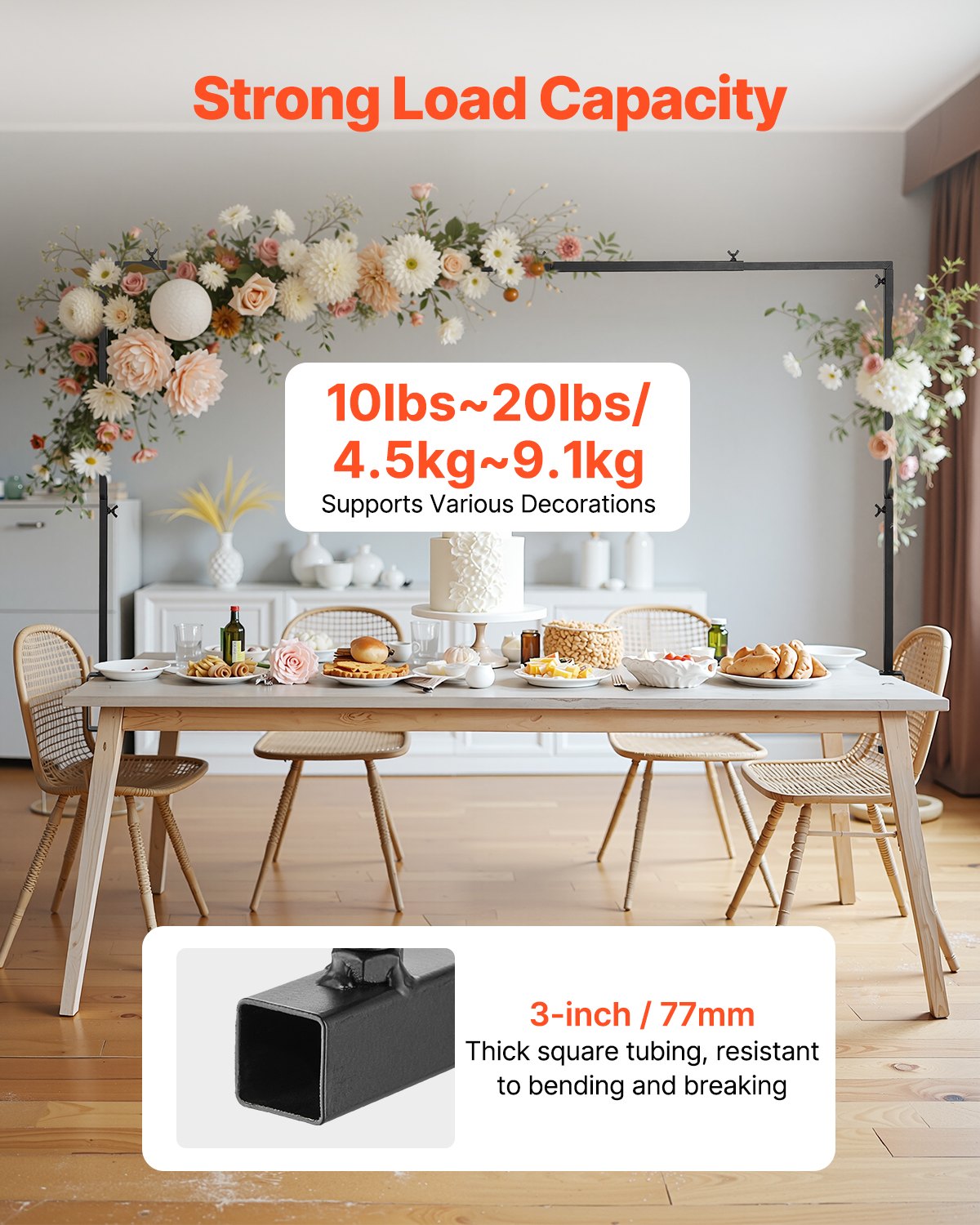 VEVOR Over The Table Rod Stand with Clamps, 13"-42" Tall & 28"-98" Length Adjustable, 2 Packs Table Arch Stand, Tabletop Balloon Arch Frame for Wedding Birthday Party Christmas Decorations, Black