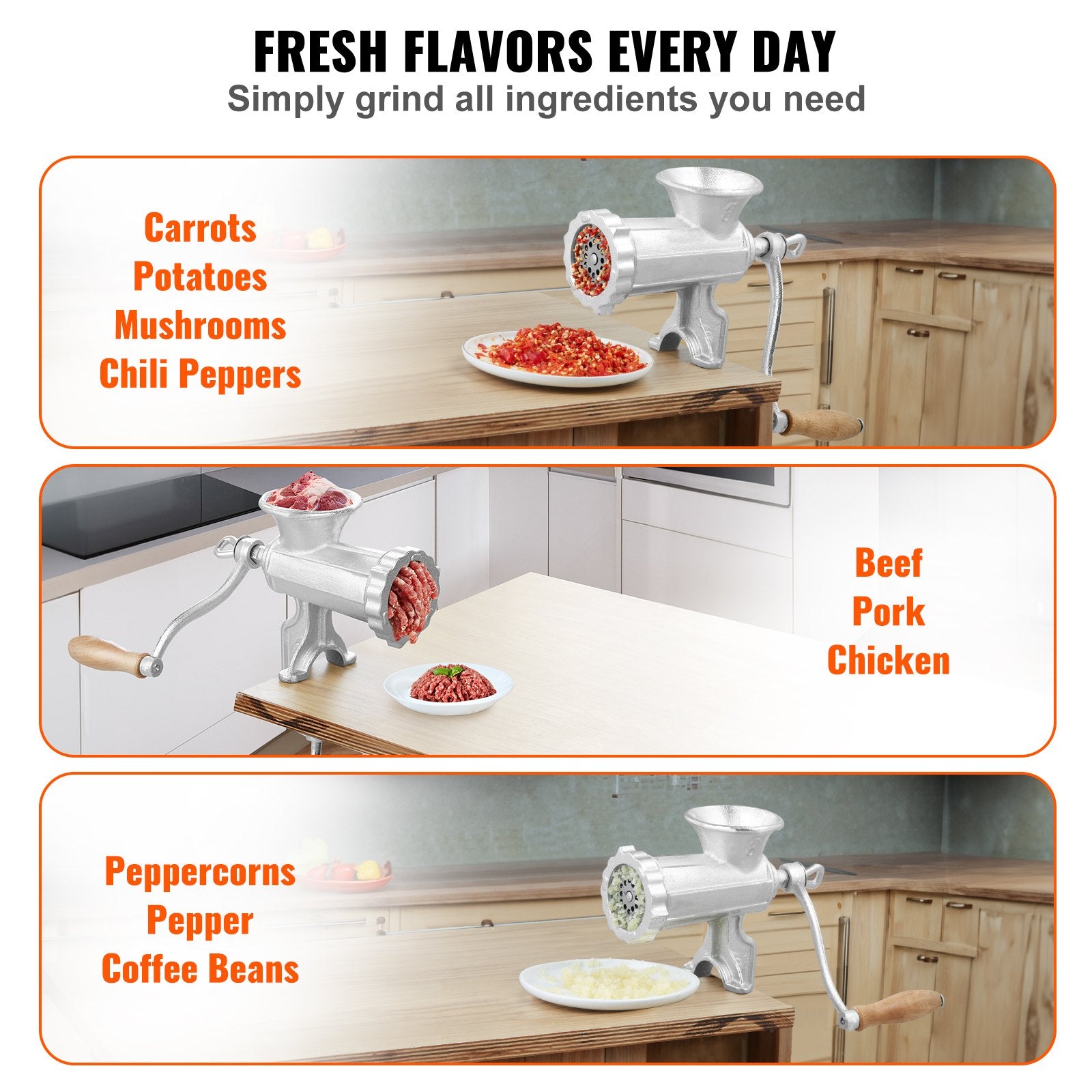 VEVOR Manual Meat Grinder Heavy Duty Cast Iron Meat Grinder & Steel Table Clamp