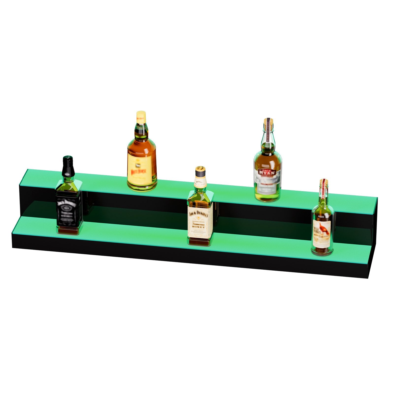 VEVOR LED Lighted Liquor Bottle Display, 2 Tiers 40 Inch Commercial Illuminated Home Bar Shelf, 2 Steps Whiskey Rack Stand, Acrylic Drink Shelves with RF Remote & App Control, and Multicolor lighting