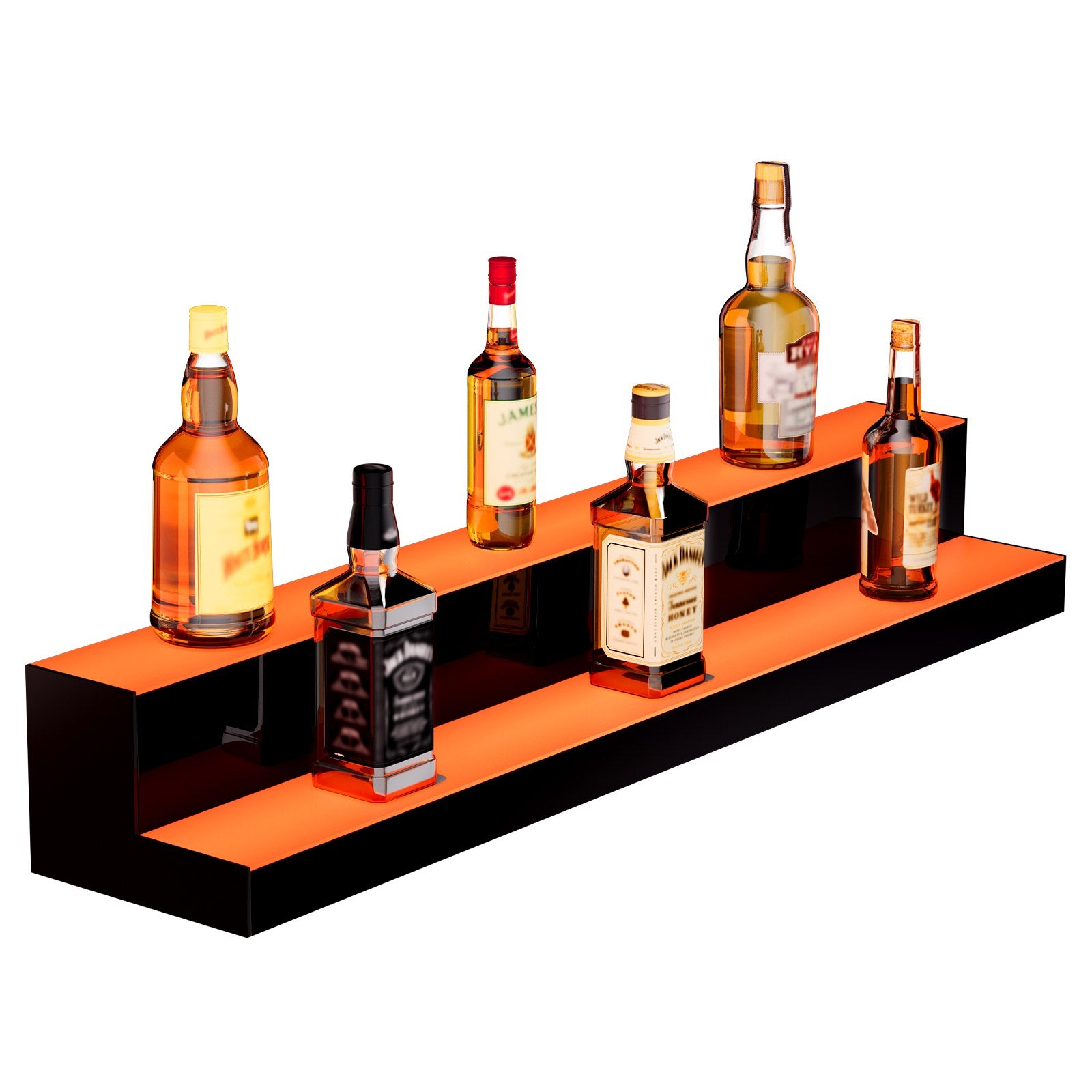 VEVOR LED Lighted Liquor Bottle Display, 2 Tiers 40 Inch Commercial Illuminated Home Bar Shelf, 2 Steps Whiskey Rack Stand, Acrylic Drink Shelves with RF Remote & App Control, and Multicolor lighting