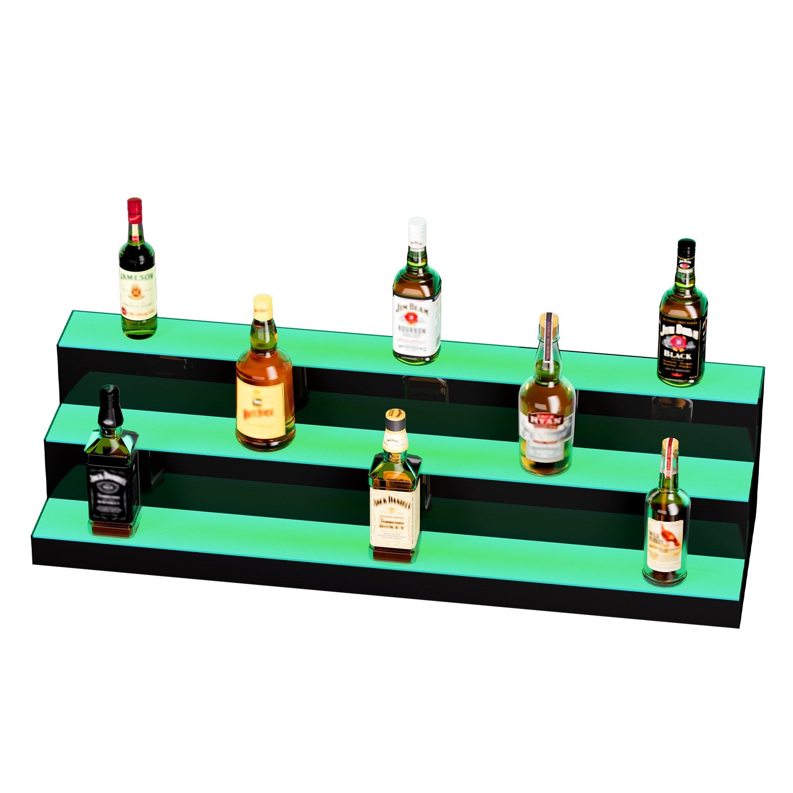 VEVOR LED Lighted Liquor Bottle Display, 3 Tiers 40 Inch Commercial Illuminated Home Bar Shelf, 3 Steps Whiskey Rack Stand, Acrylic Drink Shelves with RF Remote & App Control, and Multicolor lighting
