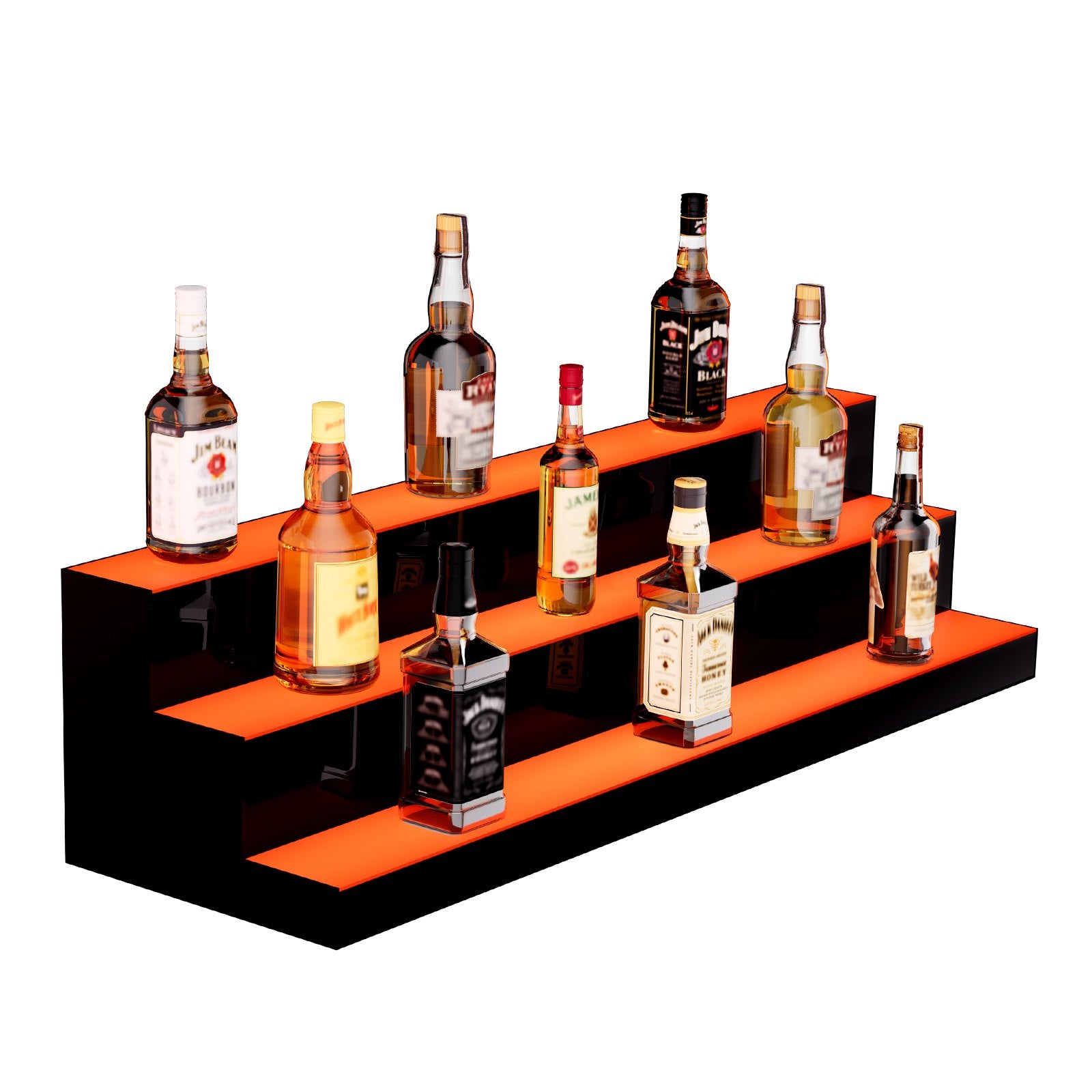 VEVOR LED Lighted Liquor Bottle Display, 3 Tiers 40 Inch Commercial Illuminated Home Bar Shelf, 3 Steps Whiskey Rack Stand, Acrylic Drink Shelves with RF Remote & App Control, and Multicolor lighting