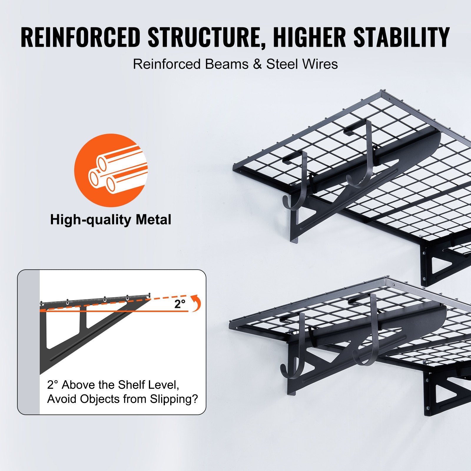 VEVOR Garage Storage Shelving, 2 Pack, 122 x 61 cm Heavy Duty Garage Shelves Wall Mounted, 502 lbs Load Capacity Total Garage Storage Rack Floating Shelves, Suitable for Shop, Shed, Garage Storage