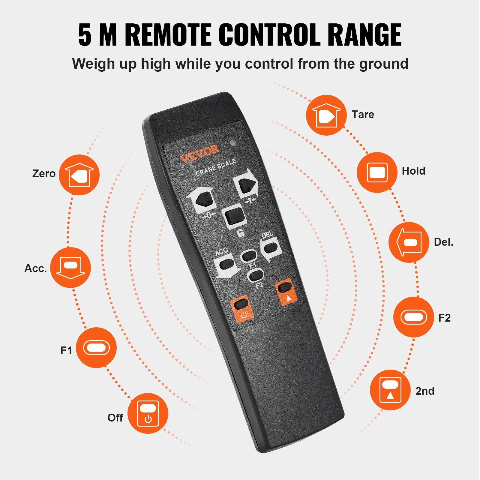VEVOR Digital Crane Scale, 2200 lbs/1000 kg, Industrial Heavy Duty Hanging Scale with Remote Control, Cast Aluminum Case & LED Screen, High Precision for Construction, Factory, Farm, Hunting Orange