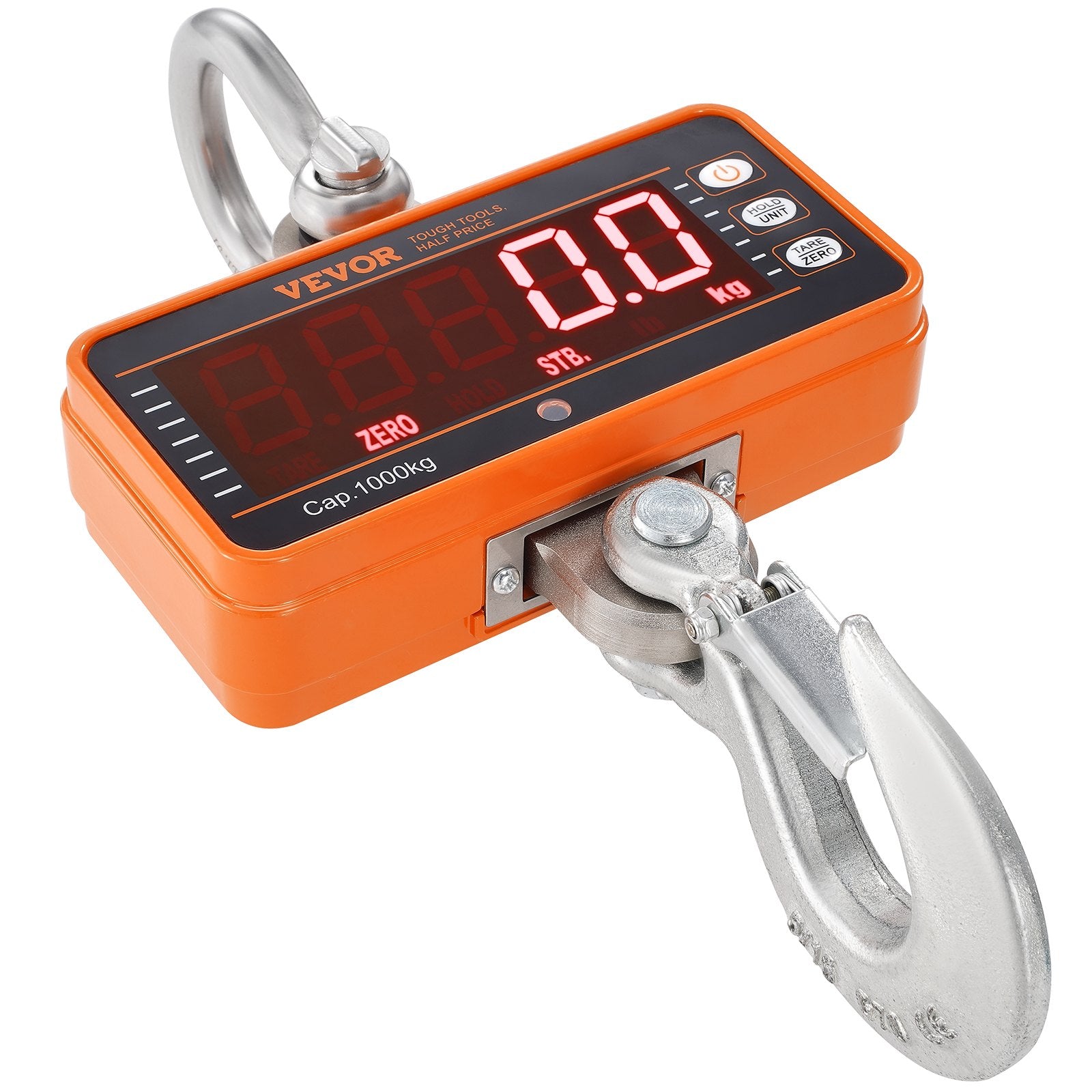 VEVOR Digital Crane Scale, 2200 lbs/1000 kg, Industrial Heavy Duty Hanging Scale with Remote Control, Cast Aluminum Case & LED Screen, High Precision for Construction, Factory, Farm, Hunting Orange