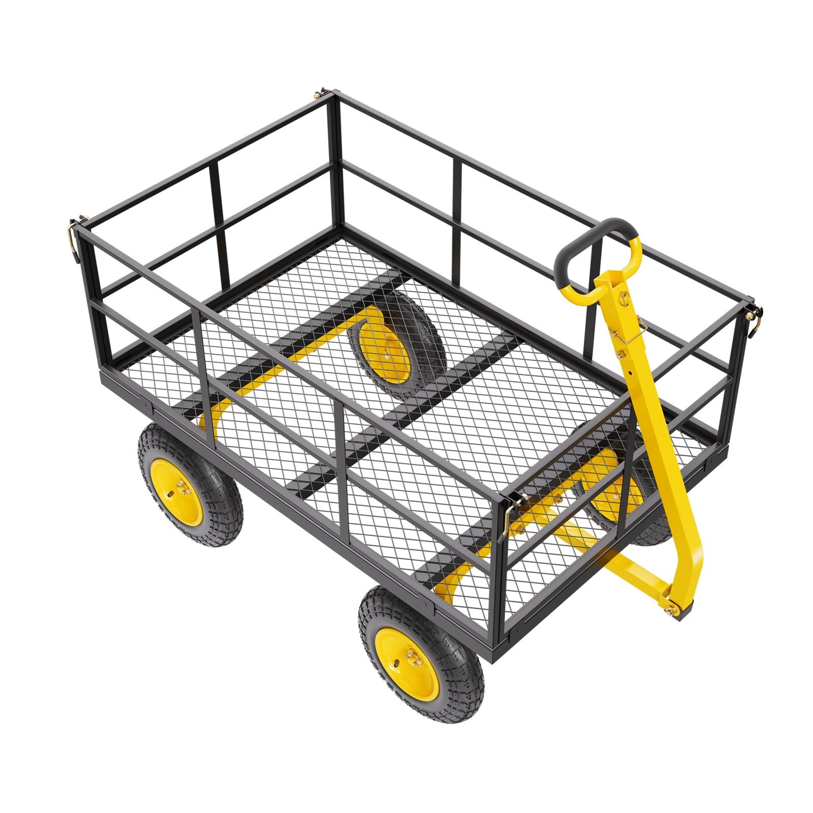 VEVOR 1400 Lbs Steel Garden Cart, Heavy Duty Pullable Garden Wagon Yard Cart, 2 in 1 Outdoor Metal Utility Wagon Yard Trailer with 13" All Terrain Tires, Mesh Removable Sides and 180°Rotating Handle