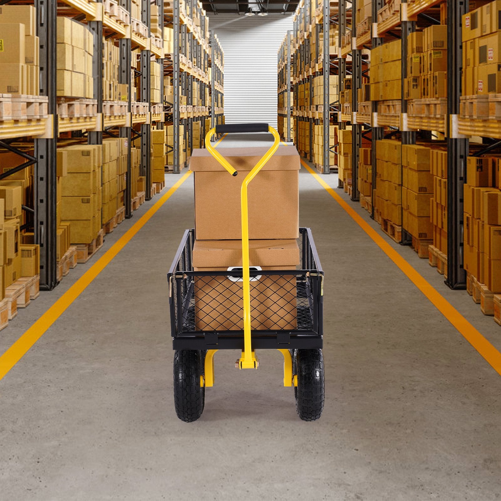 VEVOR 500 Lbs Steel Garden Cart, Heavy Duty Garden Wagon Cart Pullable on Wheels, Metal Yard Utility Wagon Carts with 10" All Terrain Tires, Mesh Removable Sides and 180°Rotating Handle