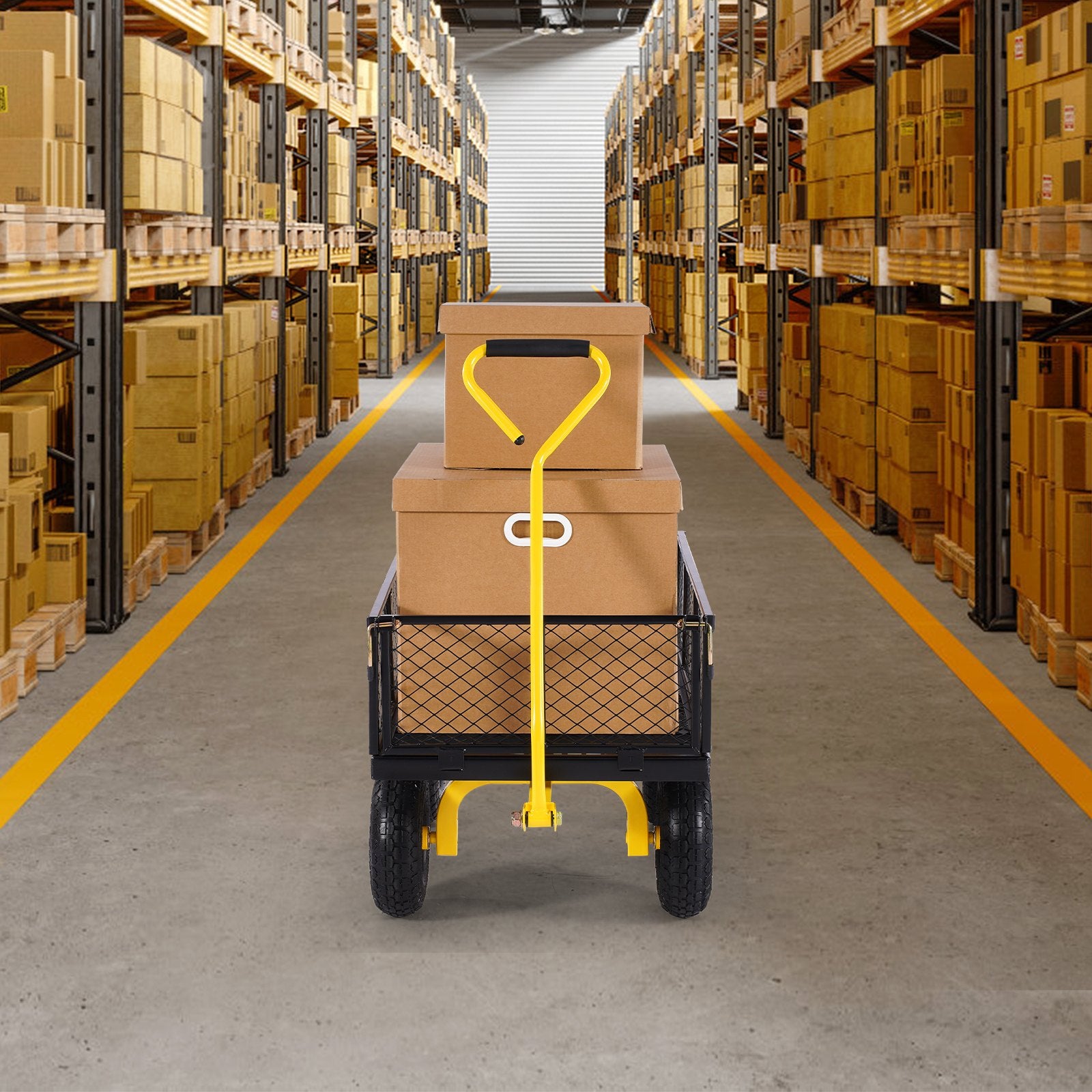 VEVOR 900 Lbs Heavy Duty Steel Garden Cart, Garden Wagon Cart on Wheels, Outdoor Metal Yard Utility Wagon Carts with 10" Tires and Mesh Removable Sides Convert to Flatbed and 180°Rotating Handle