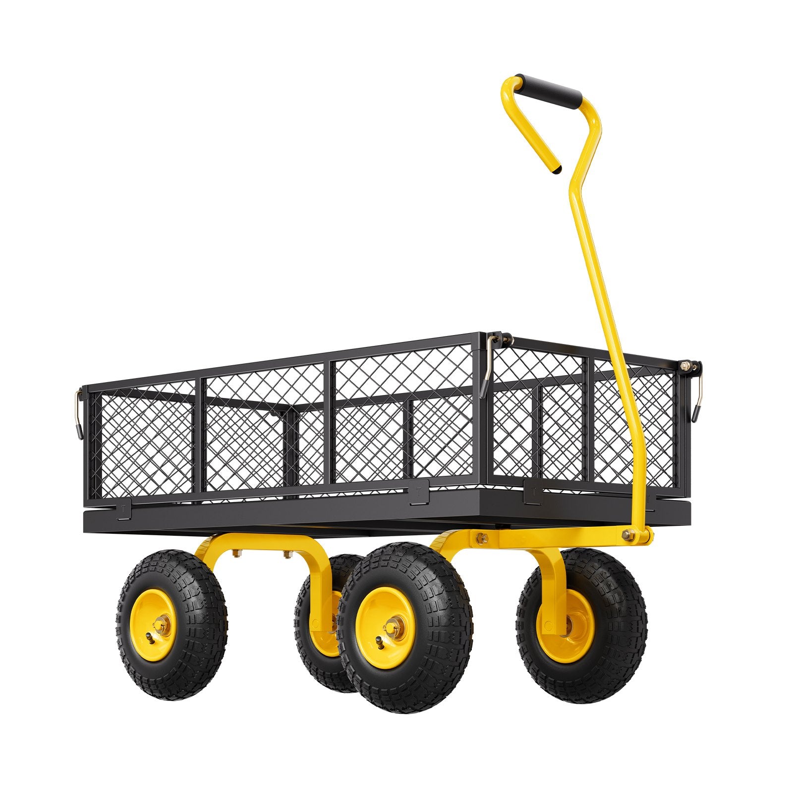 VEVOR 900 Lbs Heavy Duty Steel Garden Cart, Garden Wagon Cart on Wheels, Outdoor Metal Yard Utility Wagon Carts with 10" Tires and Mesh Removable Sides Convert to Flatbed and 180°Rotating Handle