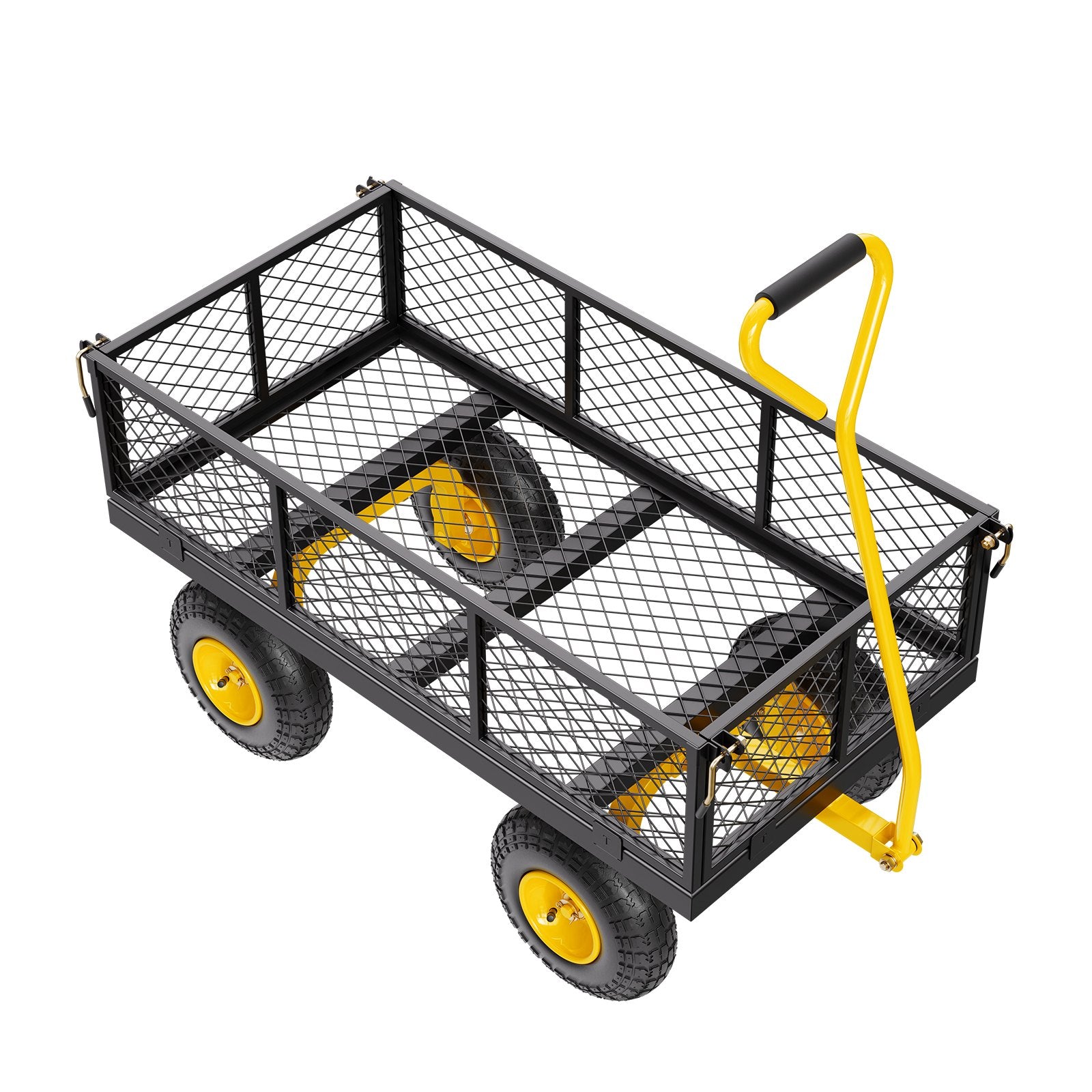 VEVOR 900 Lbs Heavy Duty Steel Garden Cart, Garden Wagon Cart on Wheels, Outdoor Metal Yard Utility Wagon Carts with 10" Tires and Mesh Removable Sides Convert to Flatbed and 180°Rotating Handle