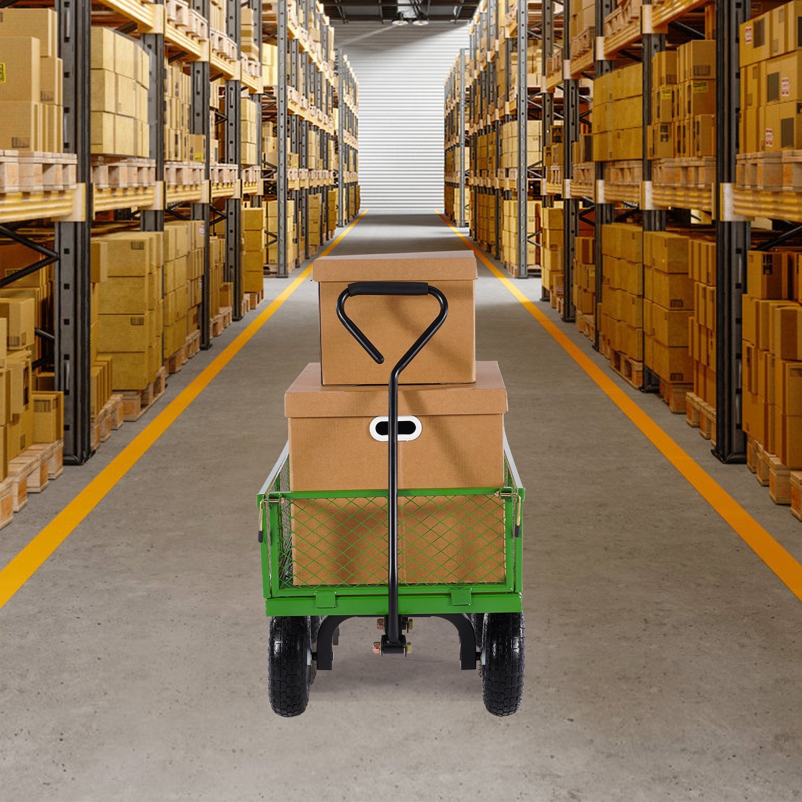 VEVOR 900 Lbs Steel Garden Cart on Wheels, Heavy Duty Pullable Garden Wagon Yard Cart, Outdoor Metal Utility Wagon with 10" Tires and Mesh Removable Sides Convert to Flatbed , and 180°Rotating Handle
