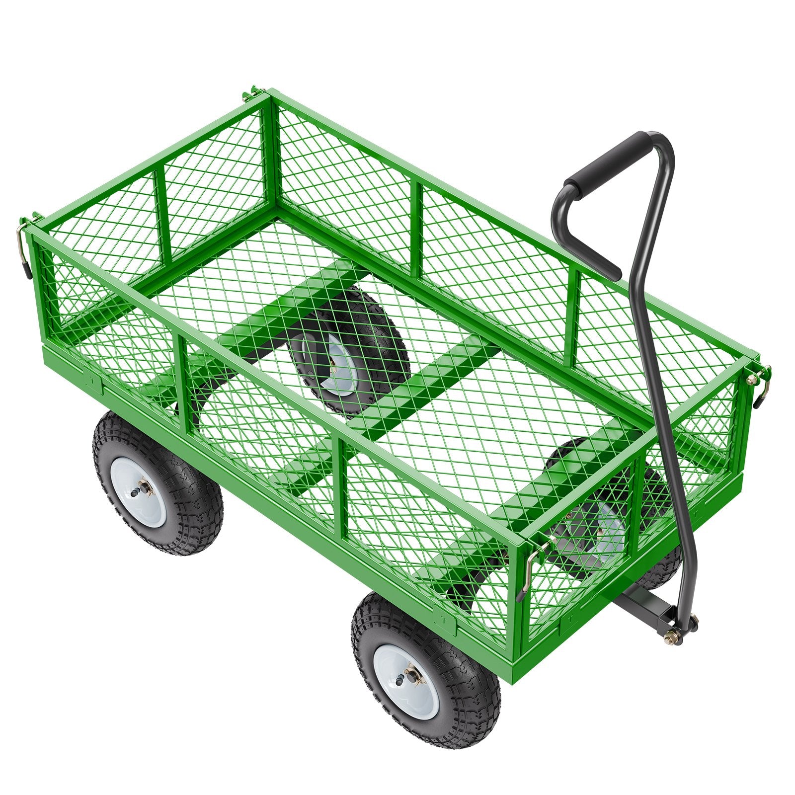 VEVOR 900 Lbs Steel Garden Cart on Wheels, Heavy Duty Pullable Garden Wagon Yard Cart, Outdoor Metal Utility Wagon with 10" Tires and Mesh Removable Sides Convert to Flatbed , and 180°Rotating Handle