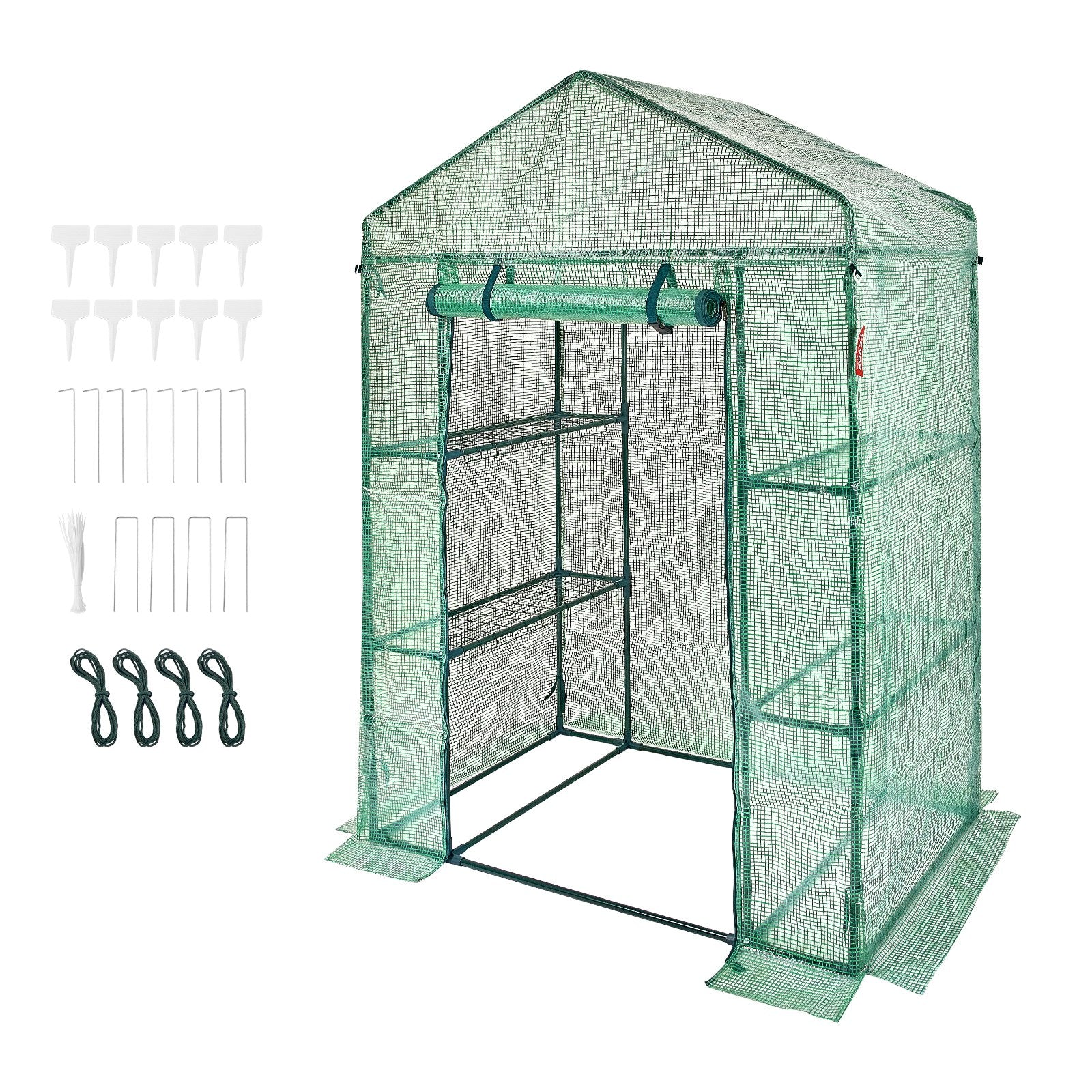 VEVOR Walk-in Green House, 4.6 x 2.4 x 6.7 ft Greenhouse with Shelves, Set Up in Minutes, High Strength PE Cover with Doors & Windows and Steel Frame, Suitable for Planting and Storage, Green