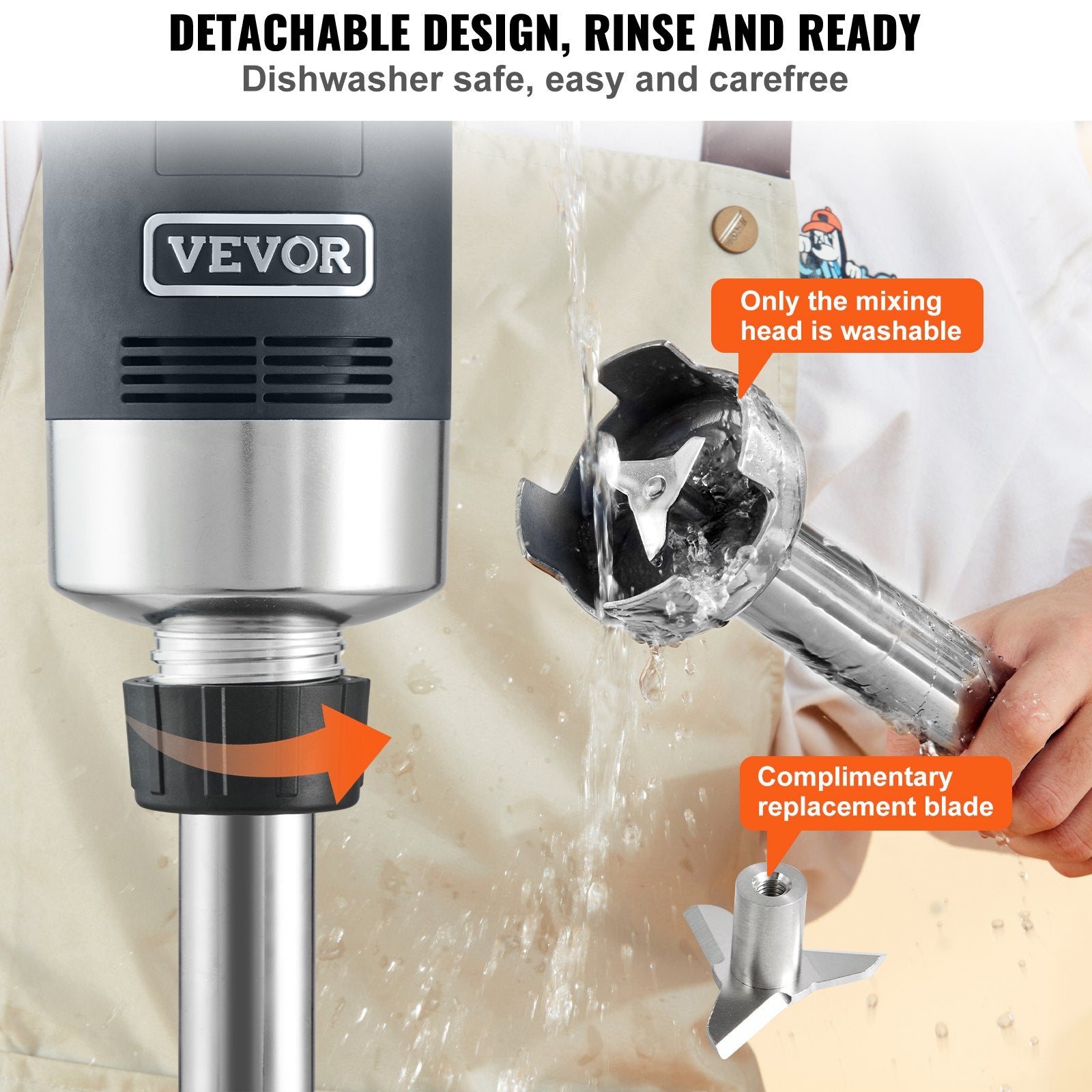 VEVOR Professional Stick Blender, 500W Powerful Handheld Mixer, Adjustable Speed with Stainless Steel Blade, Versatile Hand Mixer for Soups, Smoothies, Purees, and Baby Food