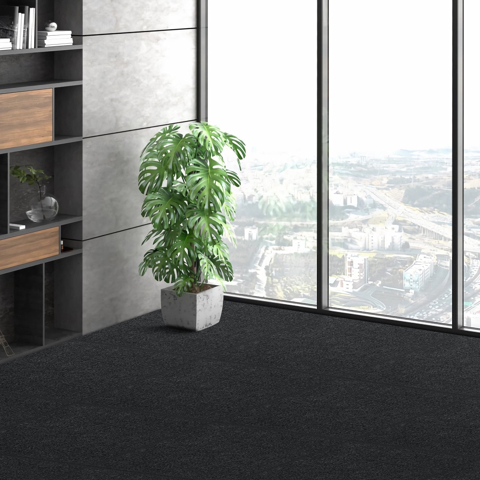 VEVOR Carpet Tiles Peel and Stick, 24” x 24” Squares Self Adhesive Carpet Floor Tile, Soft Padded Carpet Tiles, Easy Install DIY for Bedroom Living Room Indoor Outdoor 15Tiles, Carbon Black