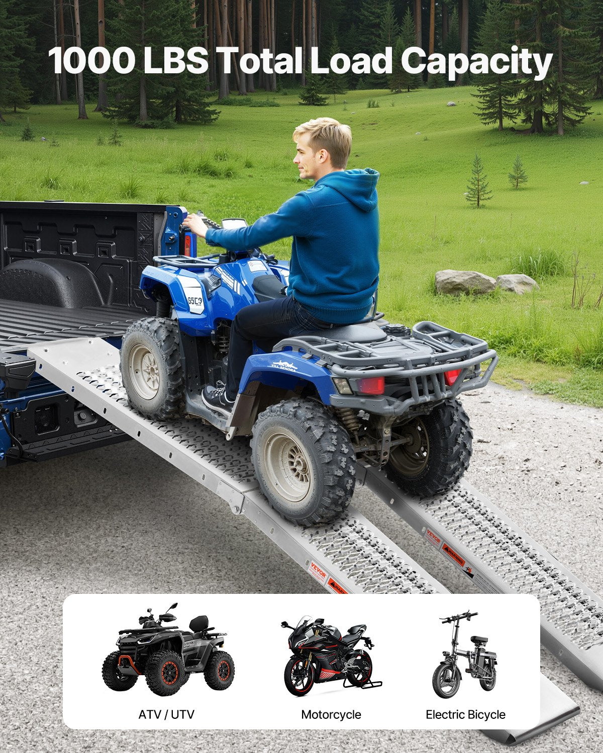 VEVOR Steel Ramps, 1000 lbs, 2Pcs Heavy-duty Ramps with Wider Ramp Surface, Universal Stable Loading Ramp with Handles, Fit for ATV, UTV, Motorcycle, Electric Bicycle, etc.