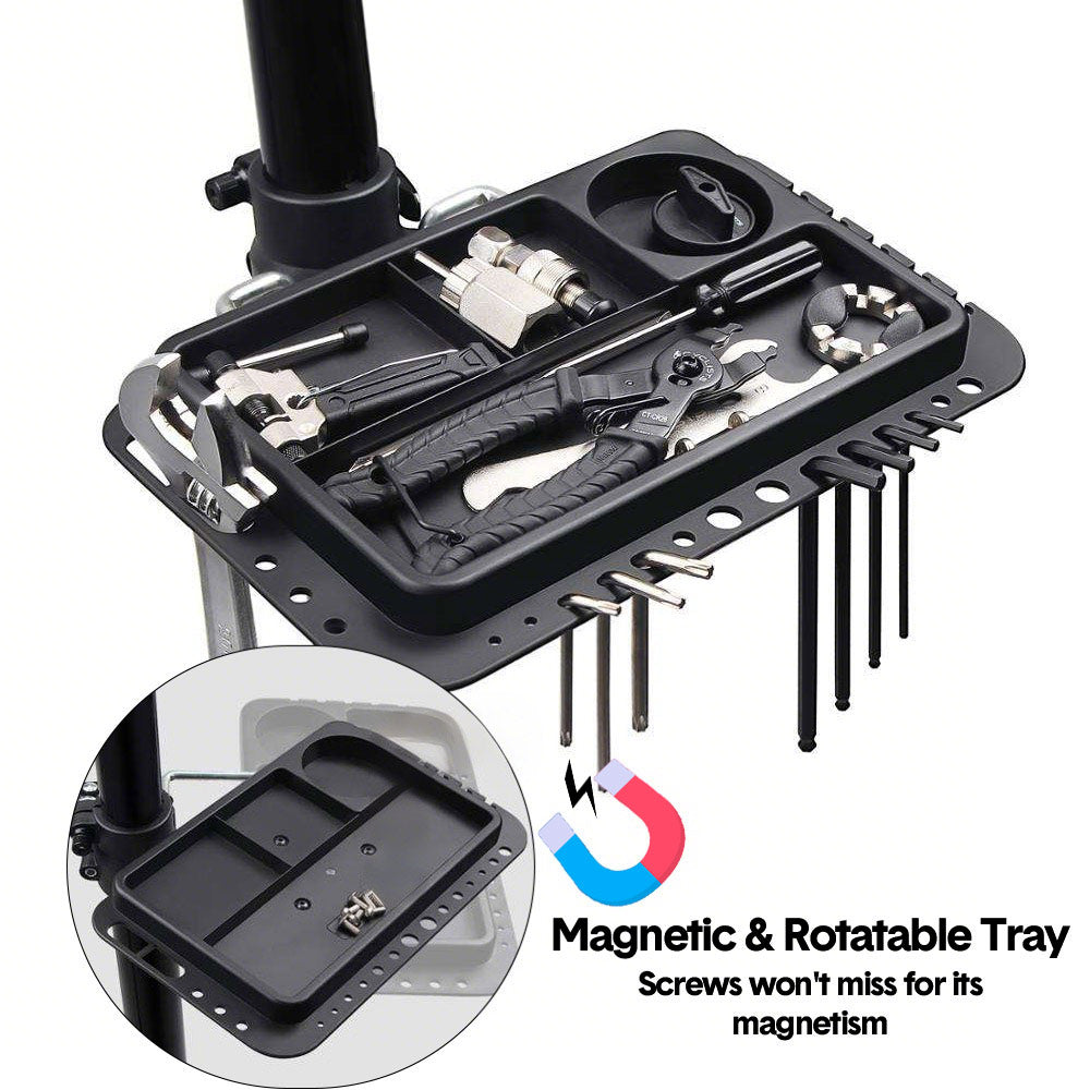 Bike Repair Rack 360 Rotating 40 to 63Inch Height Adjustable Home Bicycle Mechanic Stand Anti-Slip Foldable Maintenance Stand with Tool Tray Max Load 60lbs